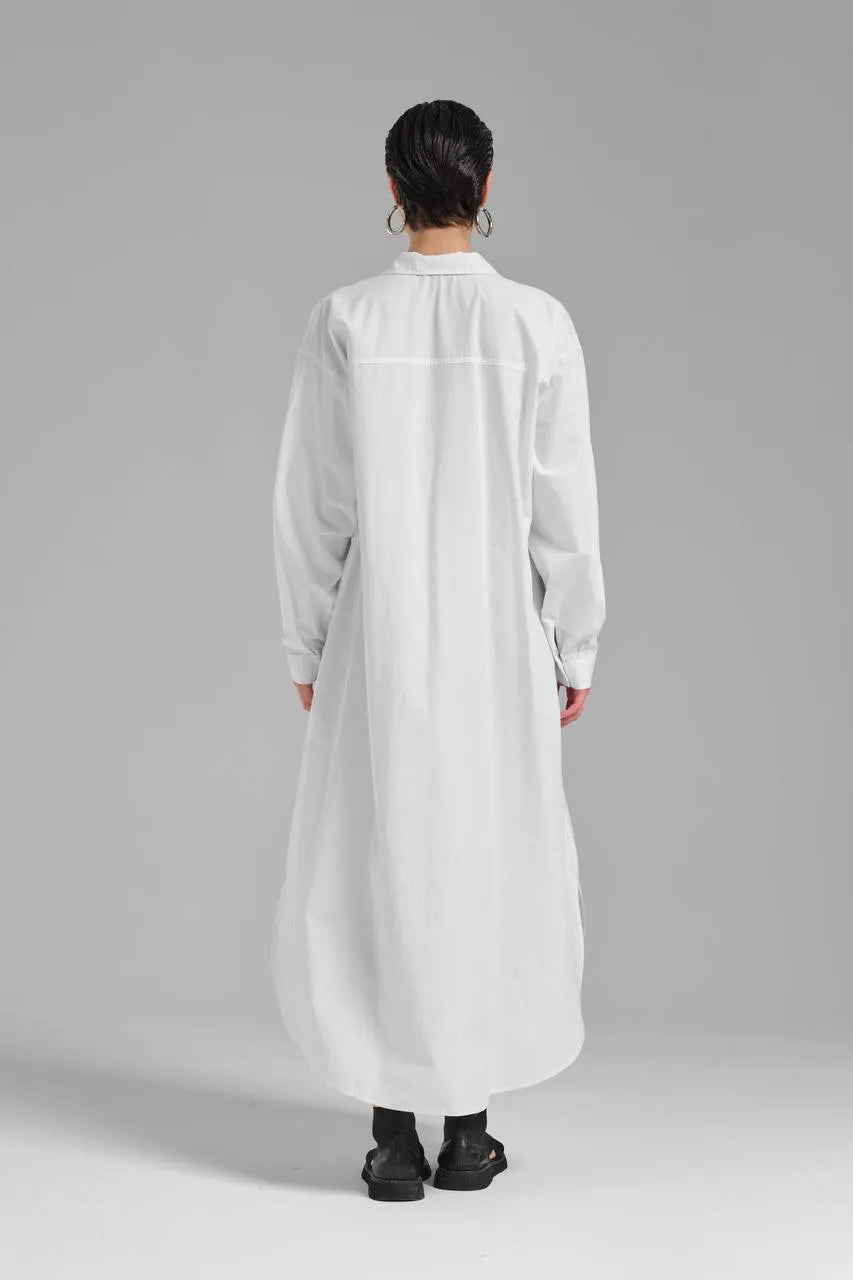  TW3 Kleid in gerundeter Form, aus Baumwolle, 1083, Weiß, Ausgefallen, mit Rucksack