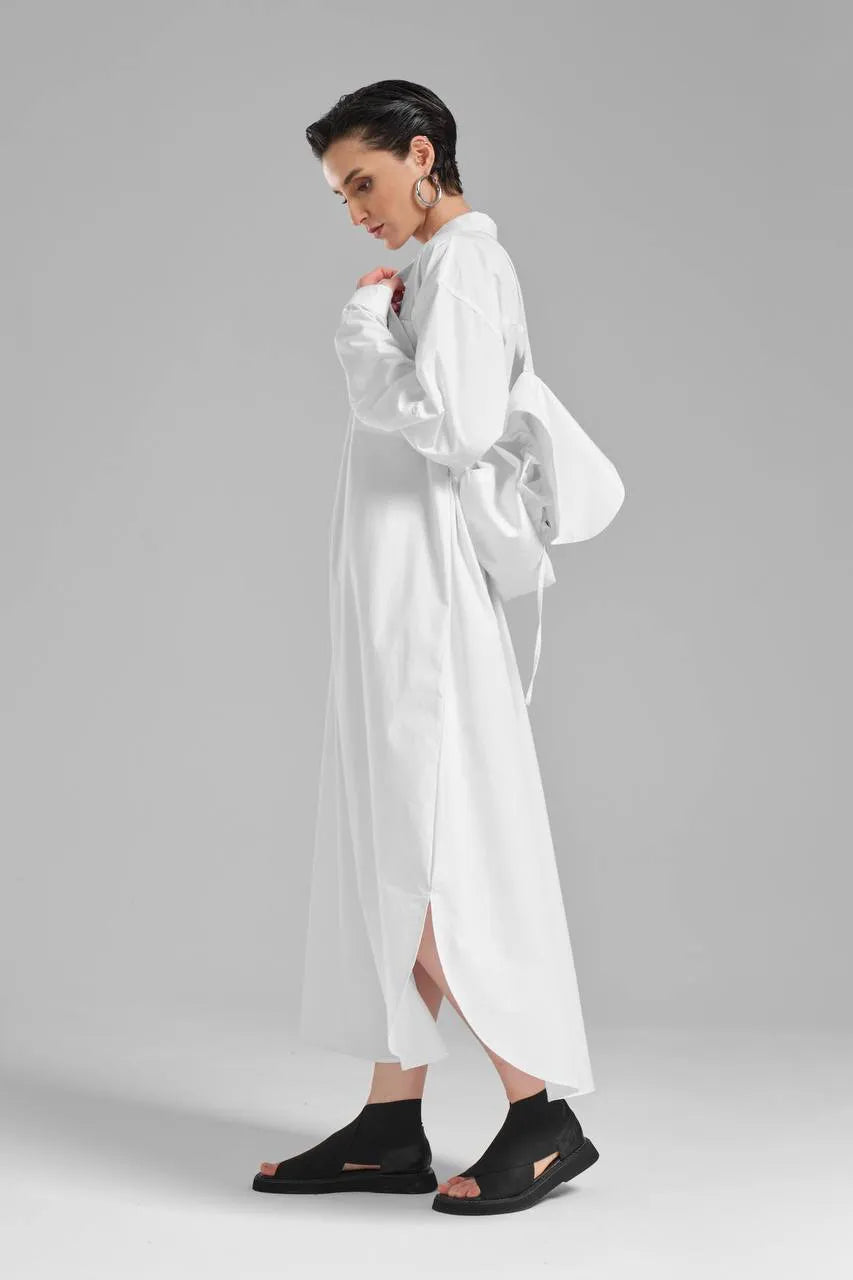 TW3 Kleid in gerundeter Form, aus Baumwolle, 1083, Weiß, Ausgefallen, mit Rucksack