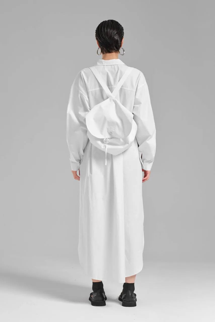  TW3 Kleid in gerundeter Form, aus Baumwolle, 1083, Weiß, Ausgefallen, mit Rucksack