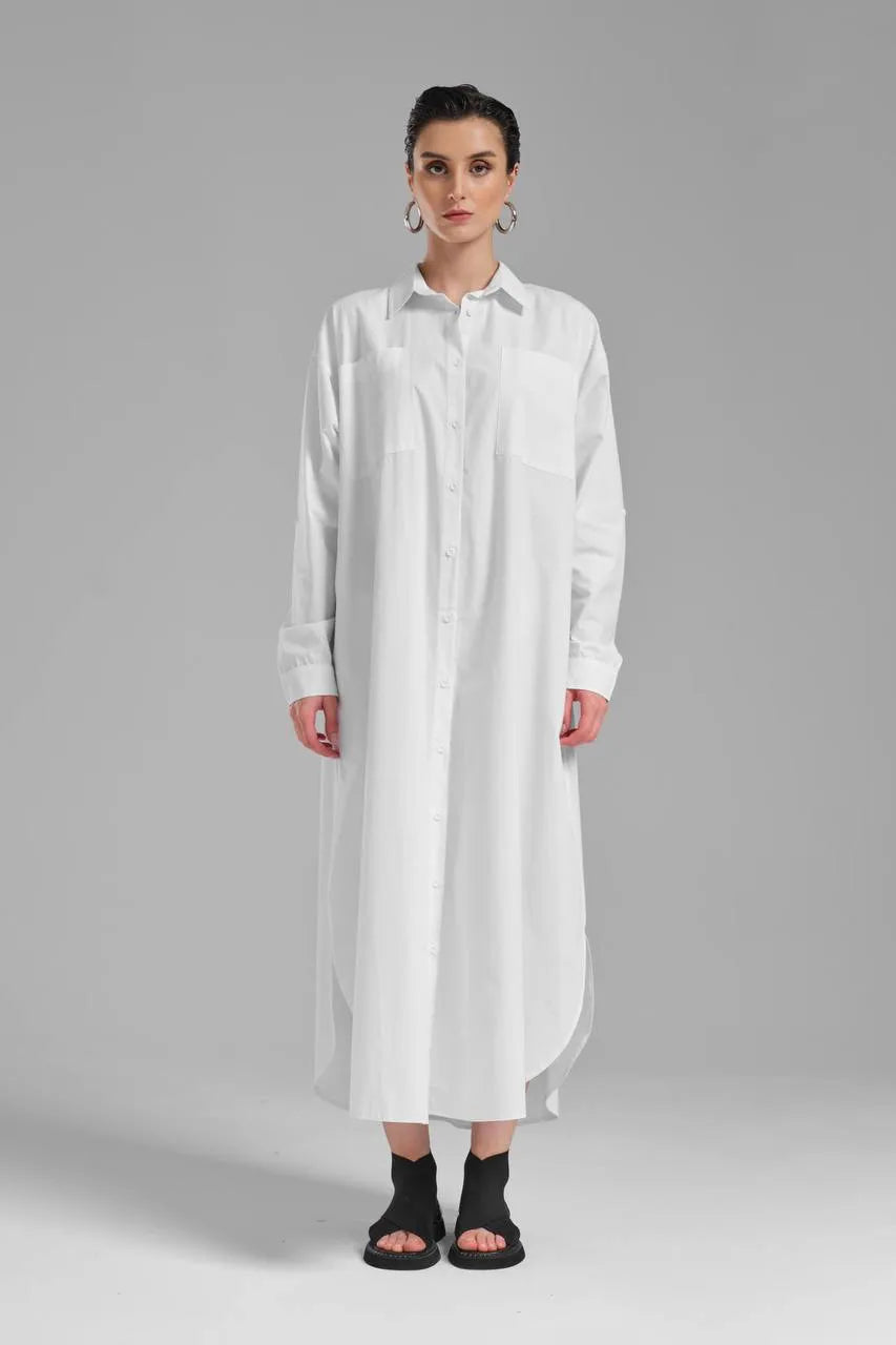  TW3 Kleid in gerundeter Form, aus Baumwolle, 1083, Weiß, Ausgefallen, mit Rucksack