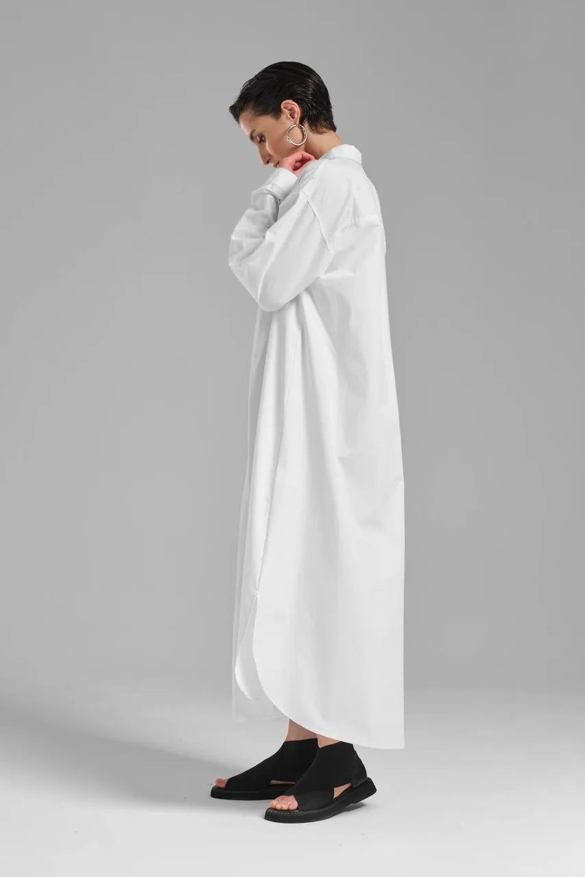  TW3 Kleid in gerundeter Form, aus Baumwolle, 1083, Weiß, Ausgefallen, mit Rucksack
