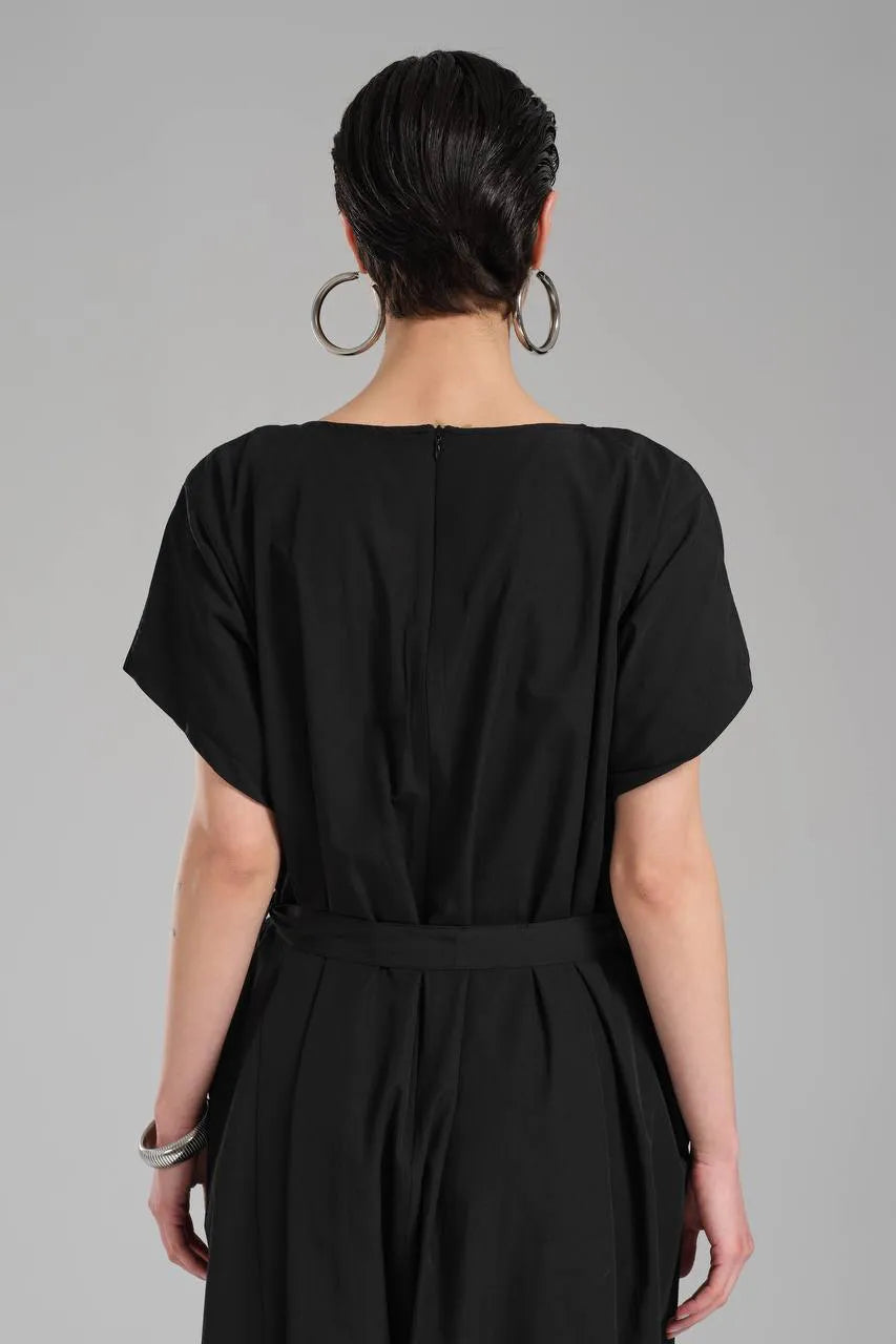  A-Form Salopette von TW3 aus Baumwolle, 1222, Schwarz, Schick, Modern, Ausgefallen