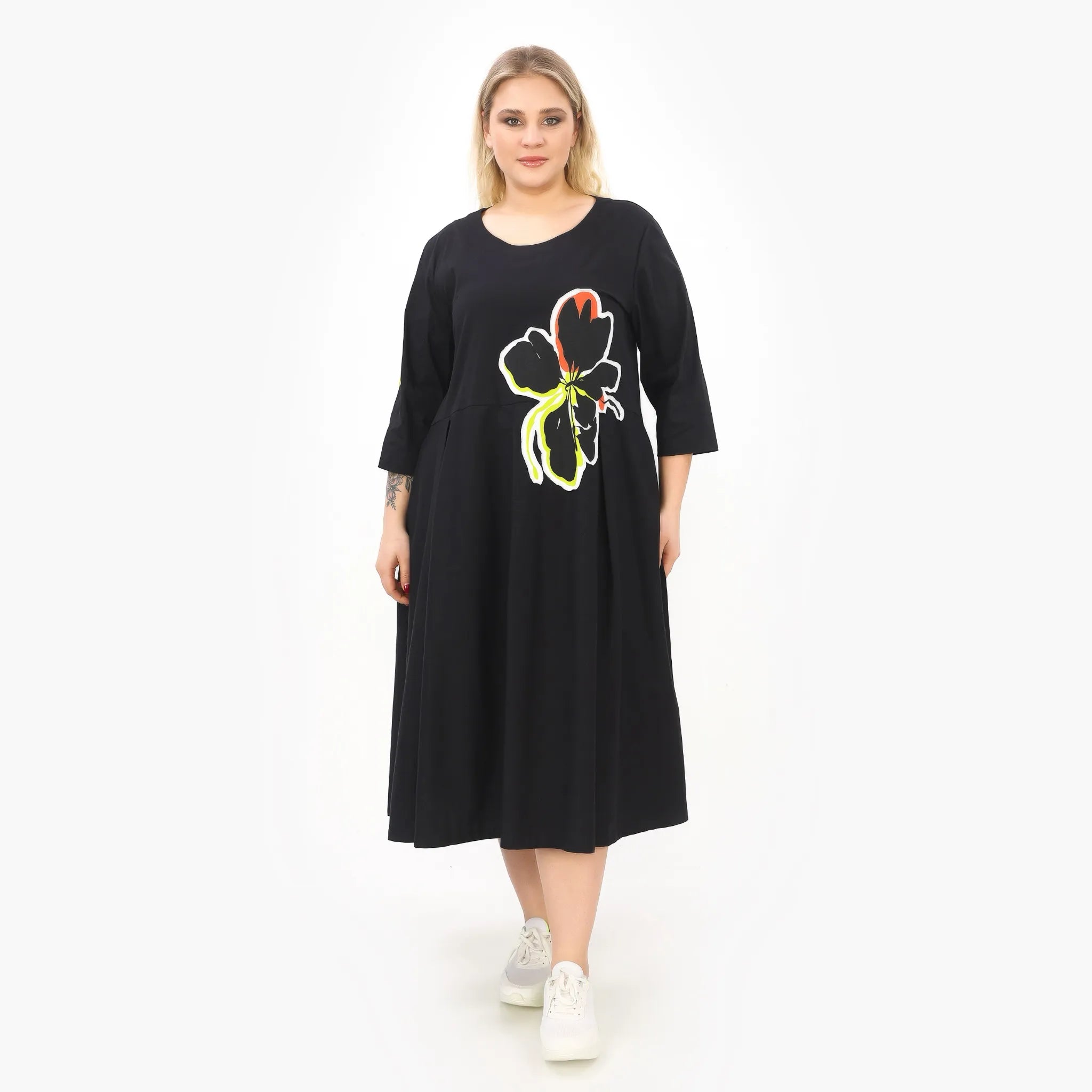  A-Form Kleid von Zedd Plus aus Baumwolle, 25134, Schwarz, Schick, Modern, Bequem, Schick