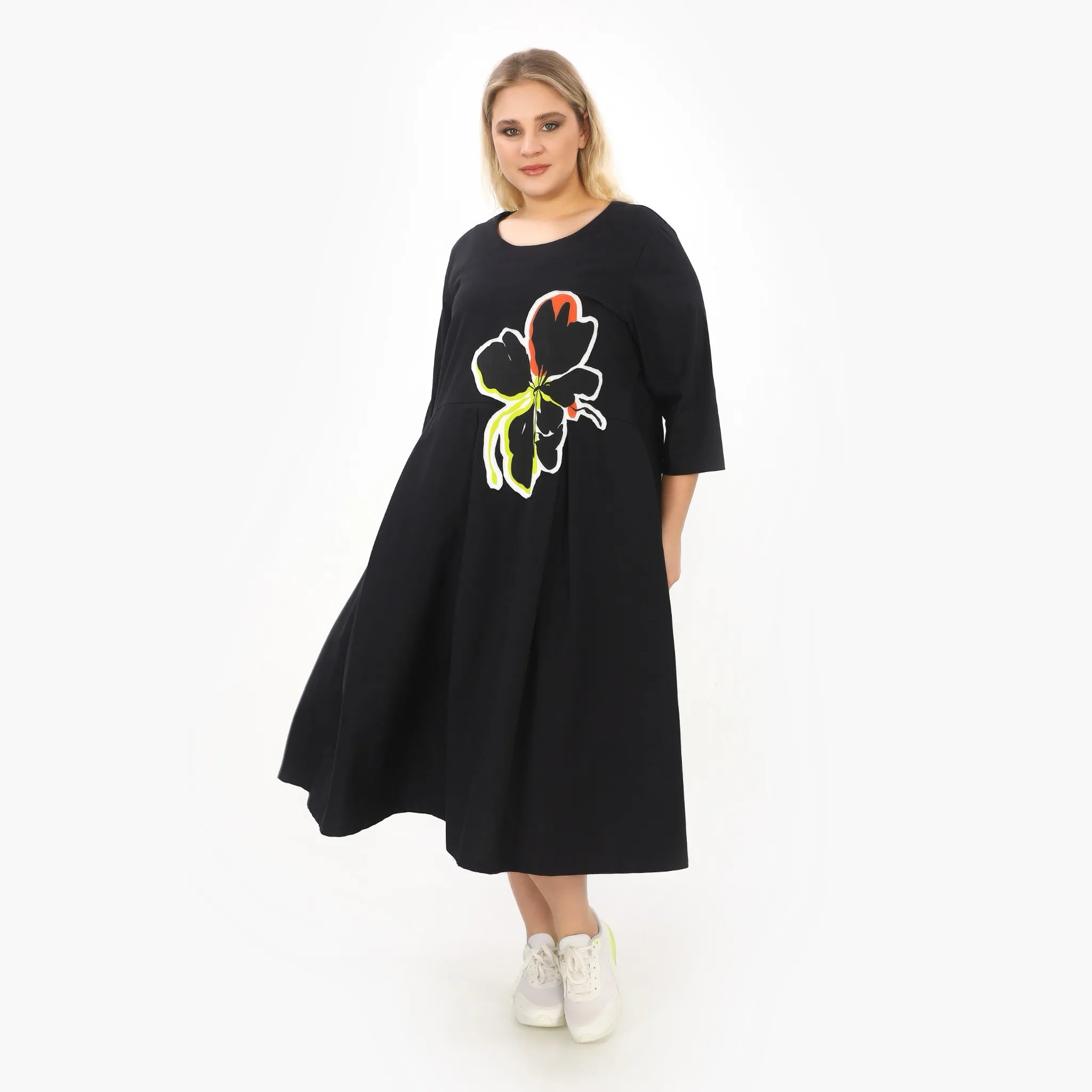  A-Form Kleid von Zedd Plus aus Baumwolle, 25134, Schwarz, Schick, Modern, Bequem, Schick