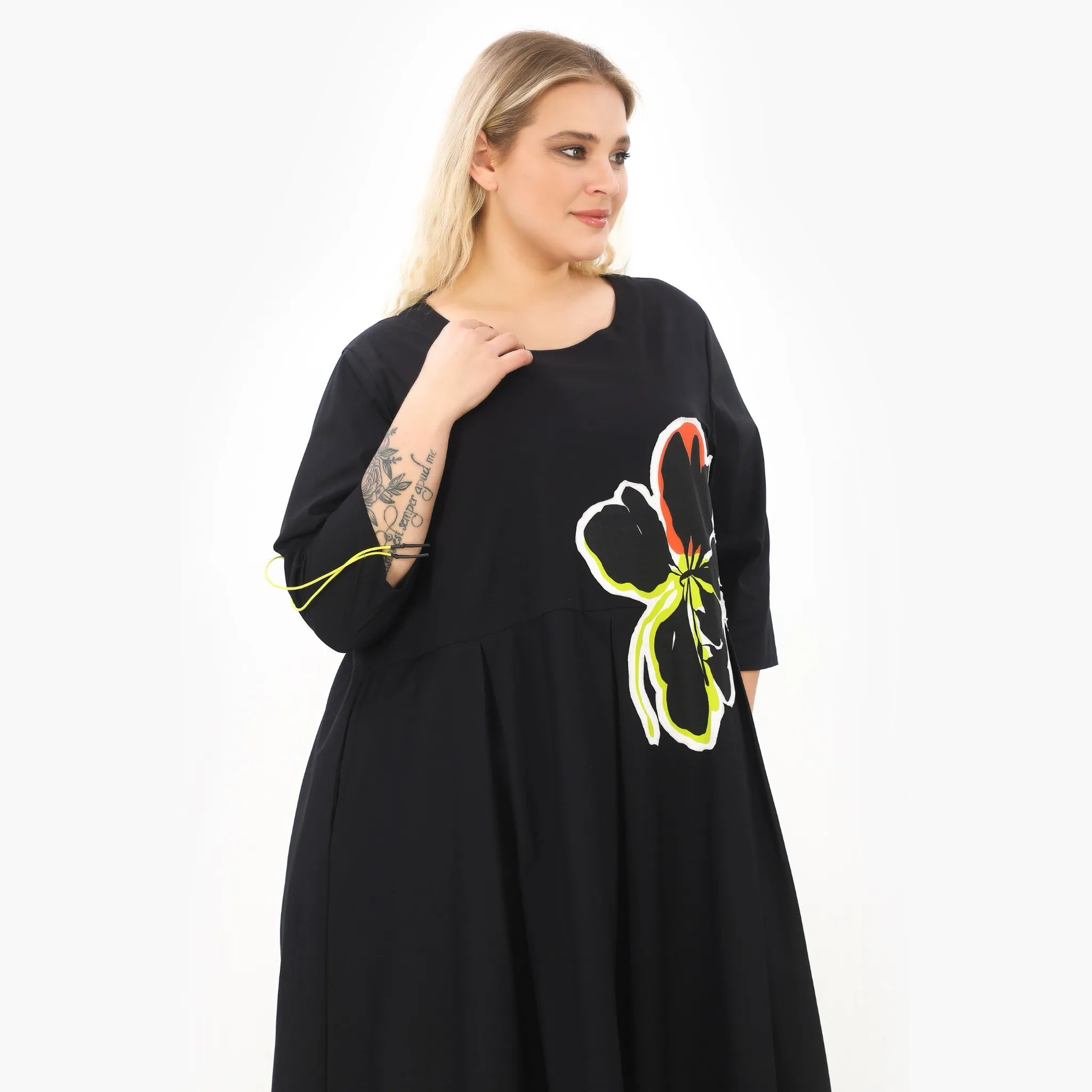  A-Form Kleid von Zedd Plus aus Baumwolle, 25134, Schwarz, Schick, Modern, Bequem, Schick