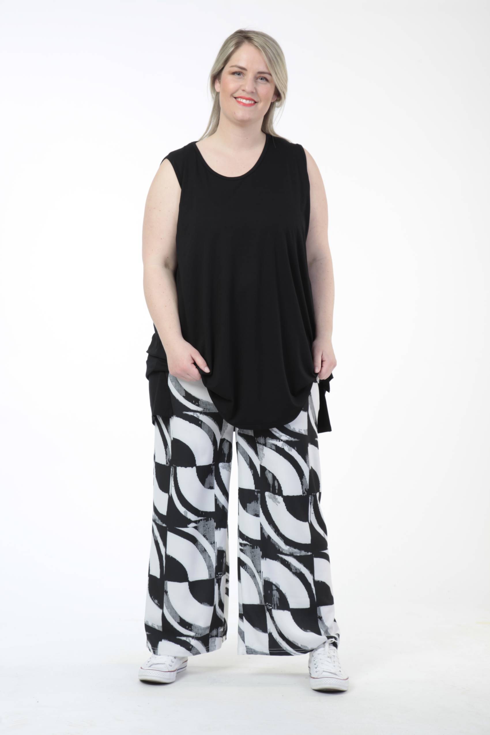  AKH Fashion Hose in gerader Form, aus Polyester, 0621.01529, Schwarz-Wollweiß, Streifen