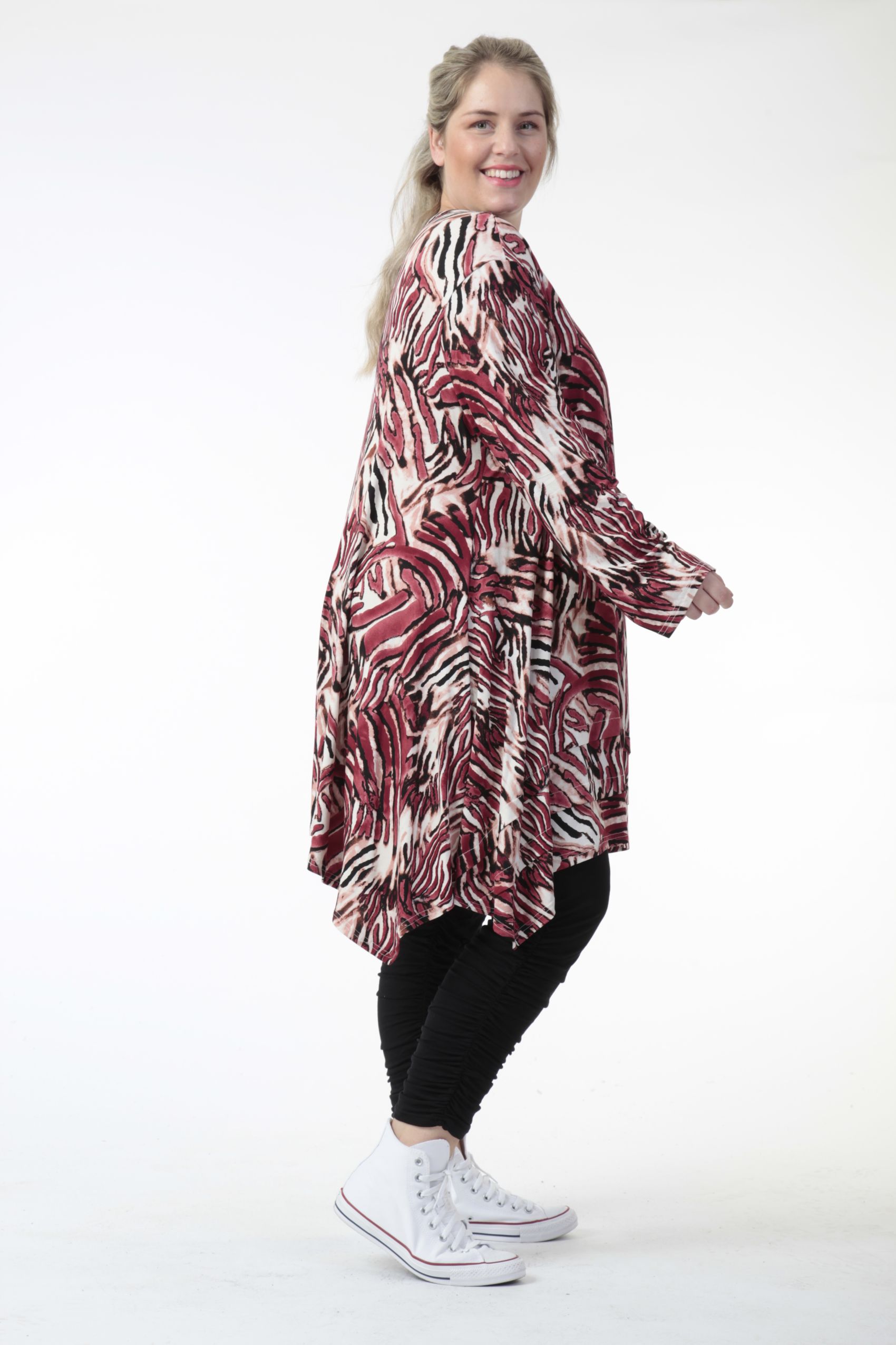  A-Form Bigshirt von AKH Fashion aus Viskose, 0733.05889, Natur-Bordeaux, Zebra, Ausgefallen