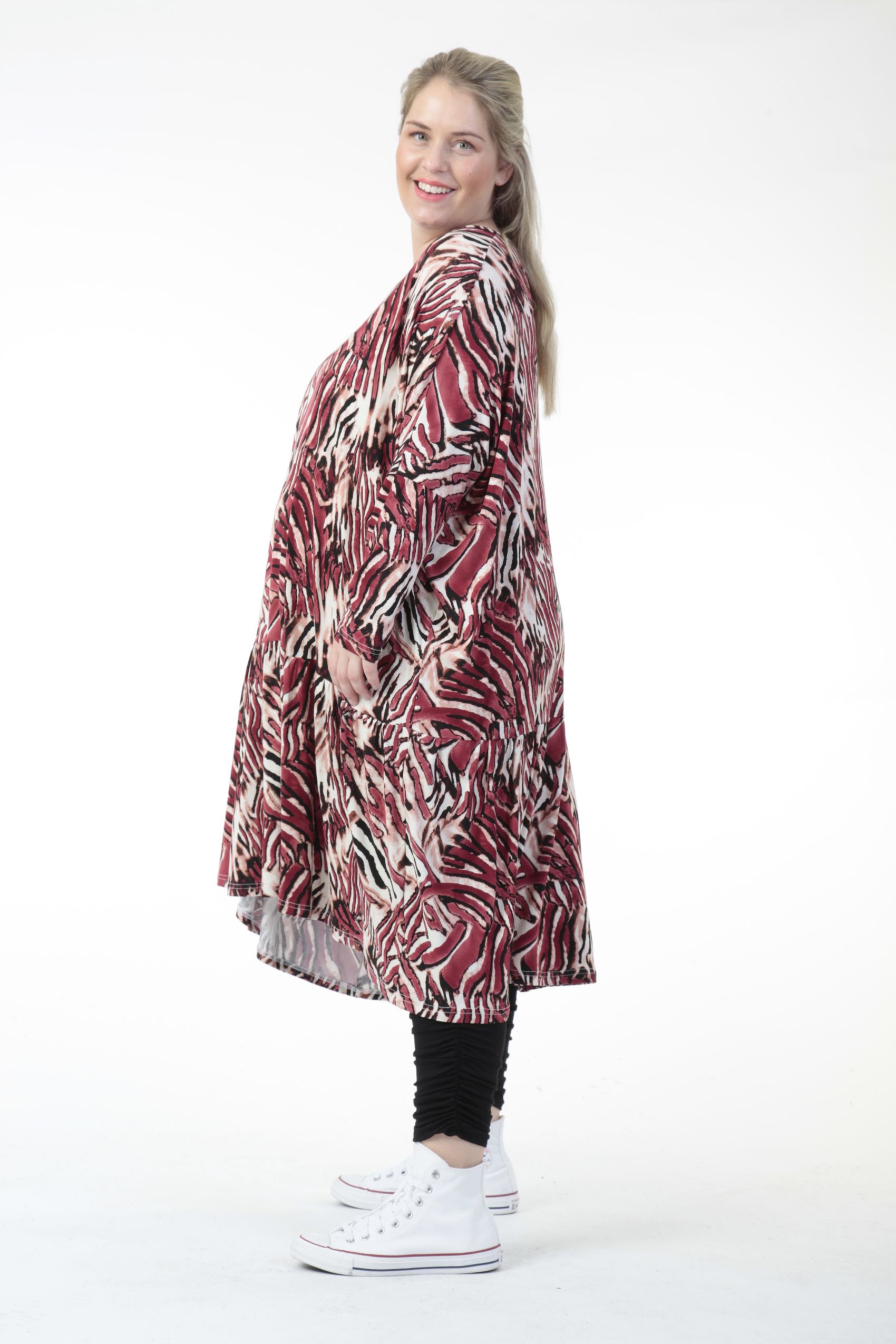  Bigshirt von AKH Fashion aus Viskose in gerader Form, 0733.06363, Natur-Bordeaux, Ausgefallen