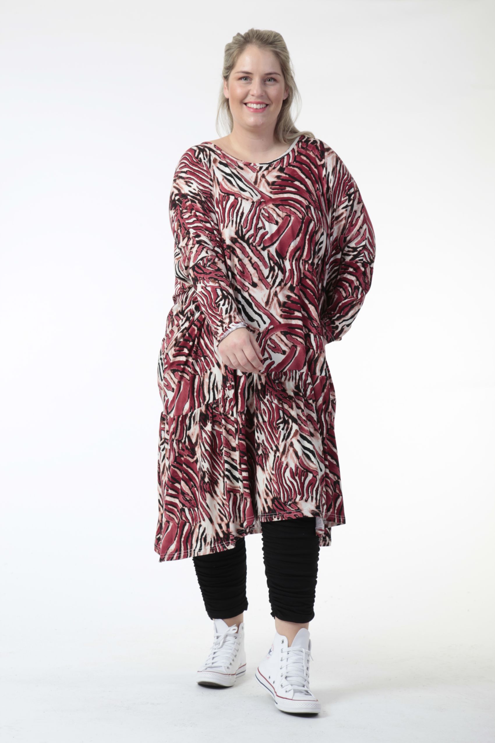  Bigshirt von AKH Fashion aus Viskose in gerader Form, 0733.06363, Natur-Bordeaux, Ausgefallen