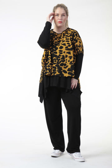  Bigshirt von AKH Fashion aus Viskose in kastiger Form, 0743.06721, Schwarz-Senf, Ausgefallen