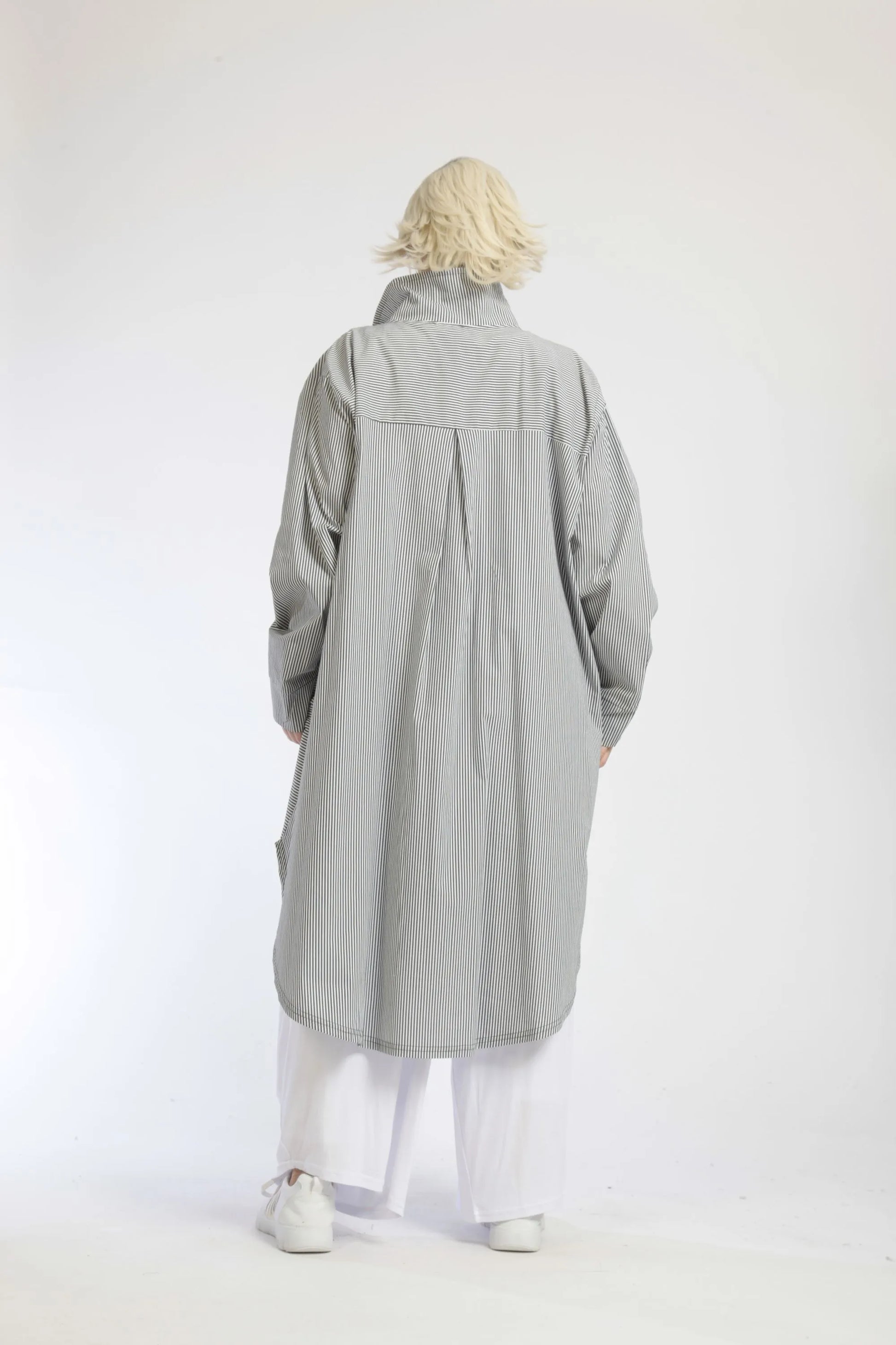  Bluse von AKH Fashion aus Baumwolle in gerundeter Form, 1044.06676, Grau-Weiß, Ausgefallen