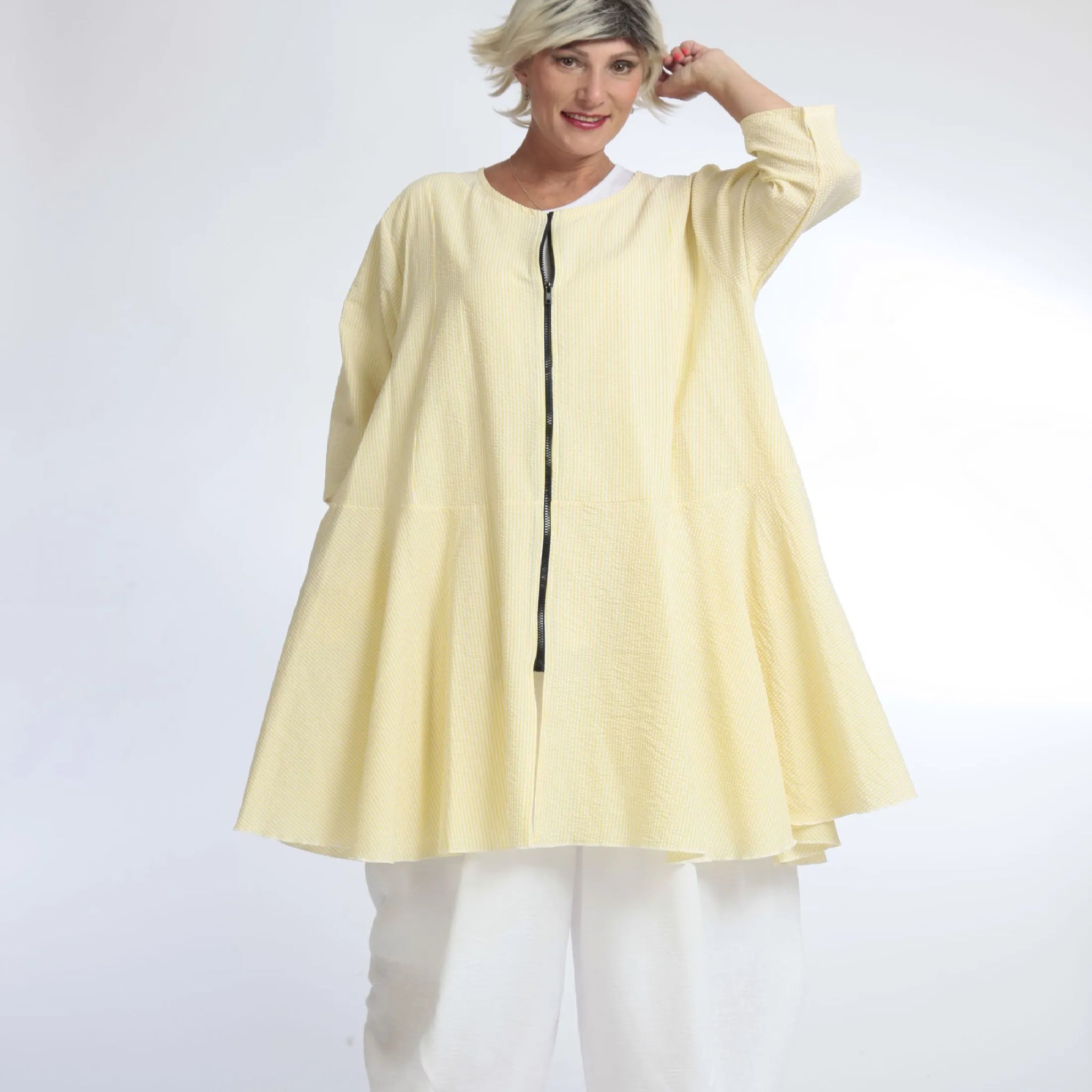  AKH Fashion Jacke in gerundeter Form, aus Baumwolle, 1058.06563, Gelb, Schick, Modern