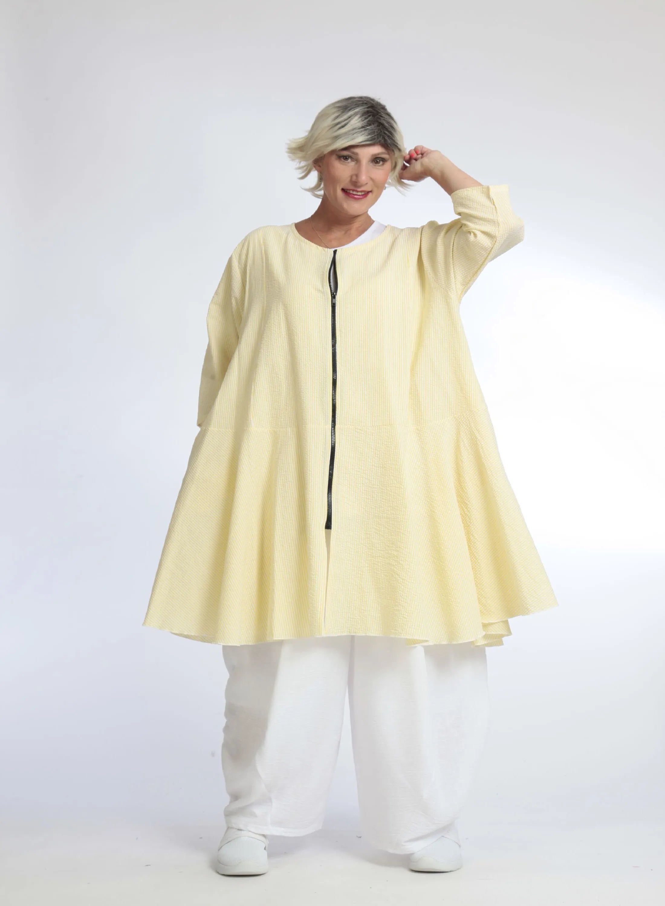  AKH Fashion Jacke in gerundeter Form, aus Baumwolle, 1058.06563, Gelb, Schick, Modern