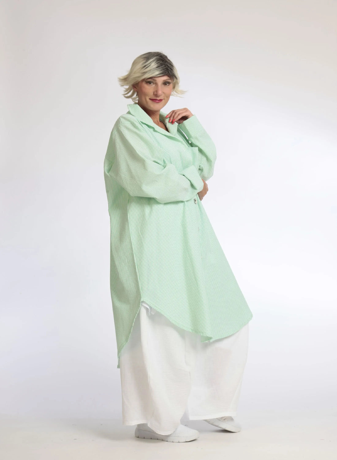  Bluse von AKH Fashion aus Baumwolle in gerundeter Form, 1058.06676, Grün, Schick, Modern