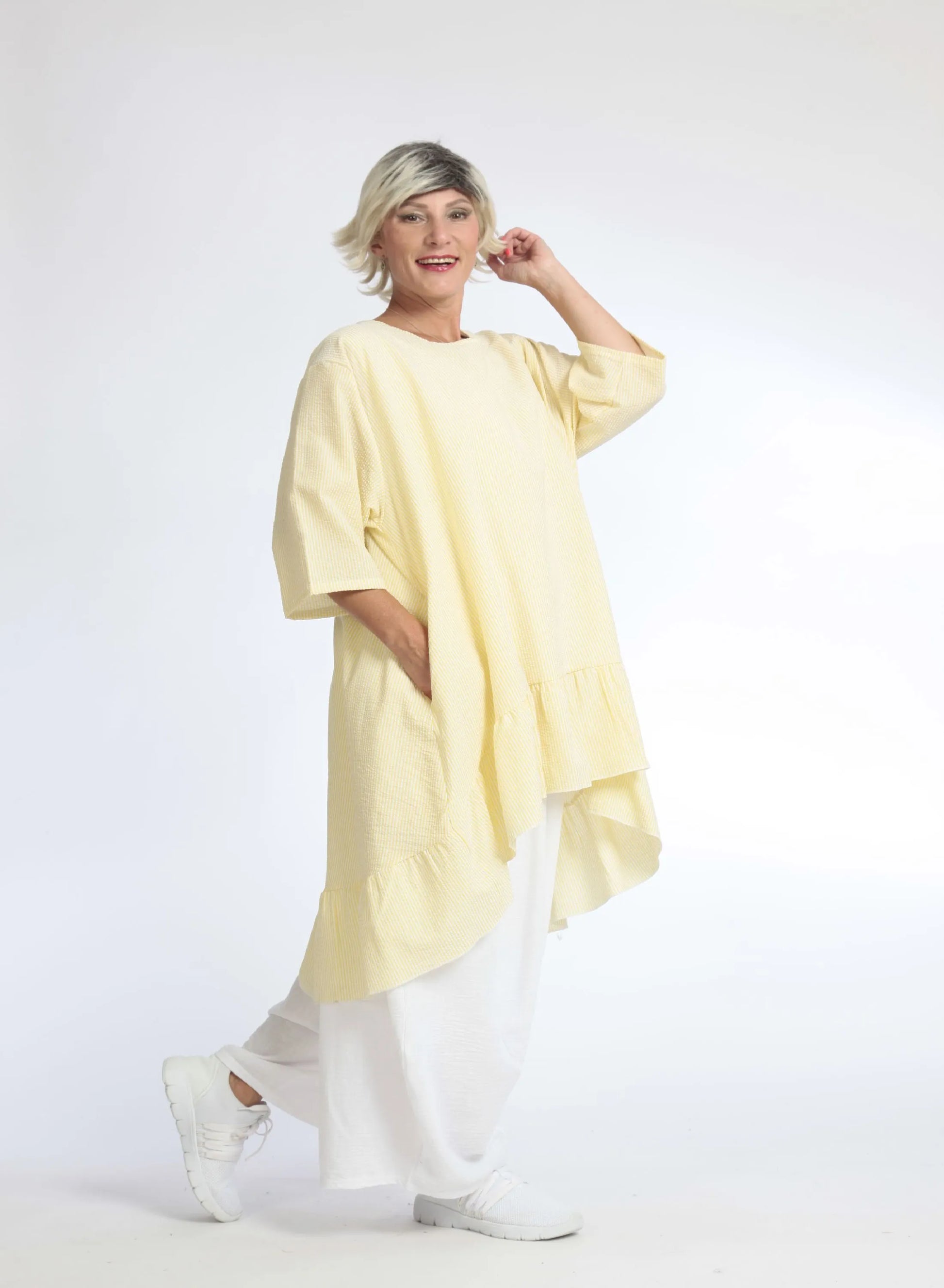  Bigshirt von AKH Fashion aus Baumwolle in Vokuhila-Form, 1058.06837, Gelb, Unifarben, Schick