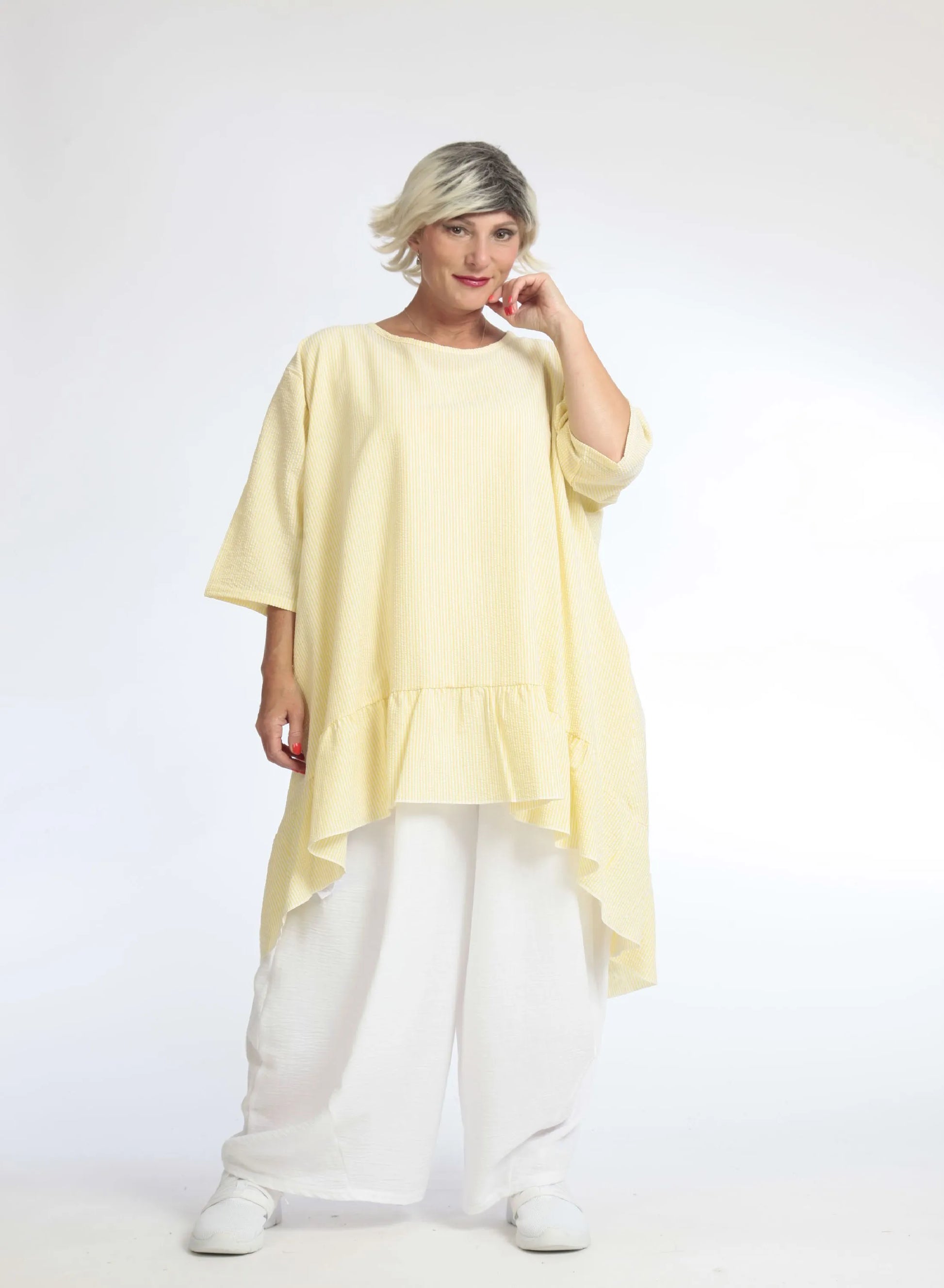  Bigshirt von AKH Fashion aus Baumwolle in Vokuhila-Form, 1058.06837, Gelb, Unifarben, Schick