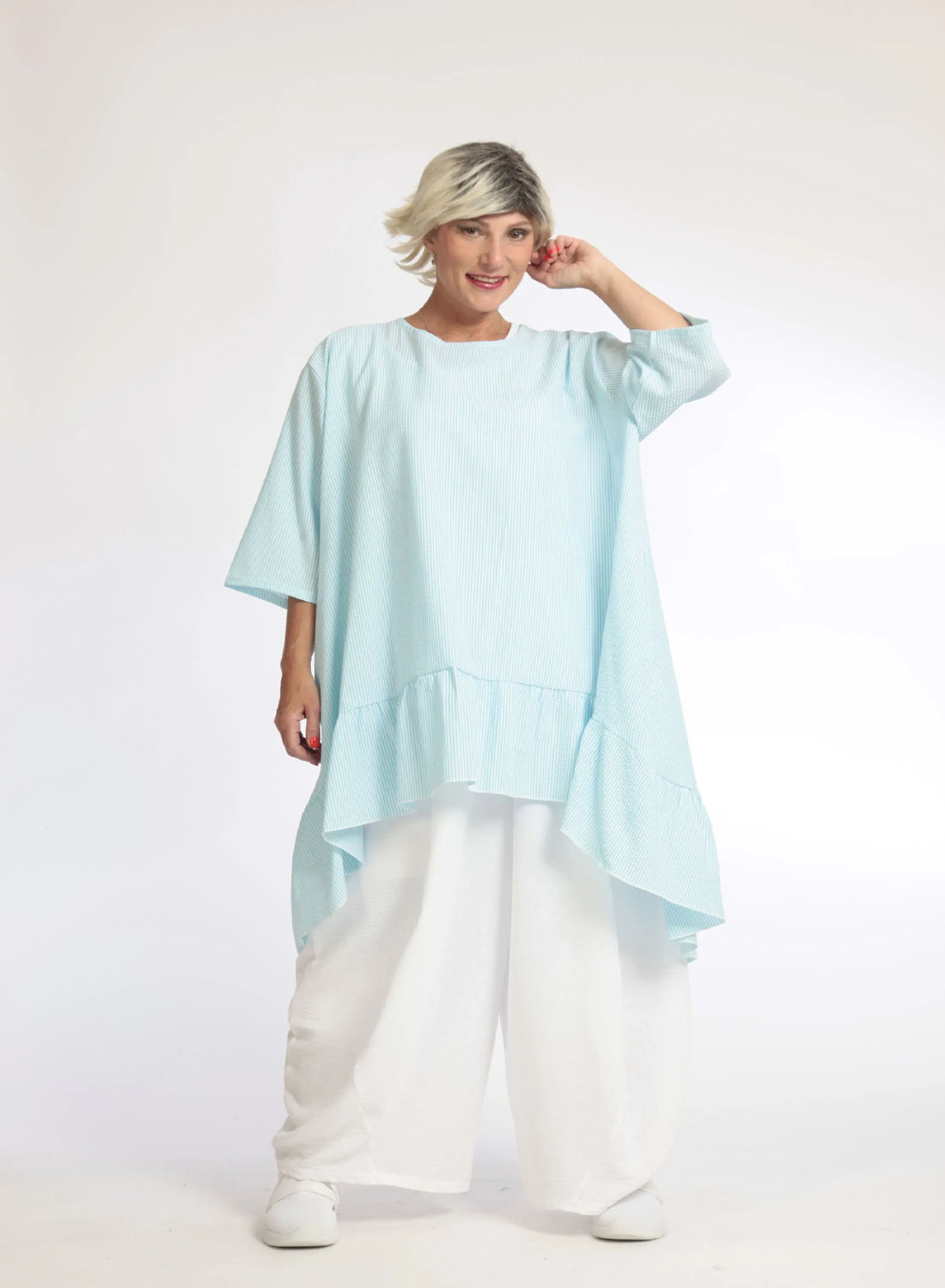  Bigshirt von AKH Fashion aus Baumwolle in Vokuhila-Form, 1058.06837, Hellblau, Ausgefallen