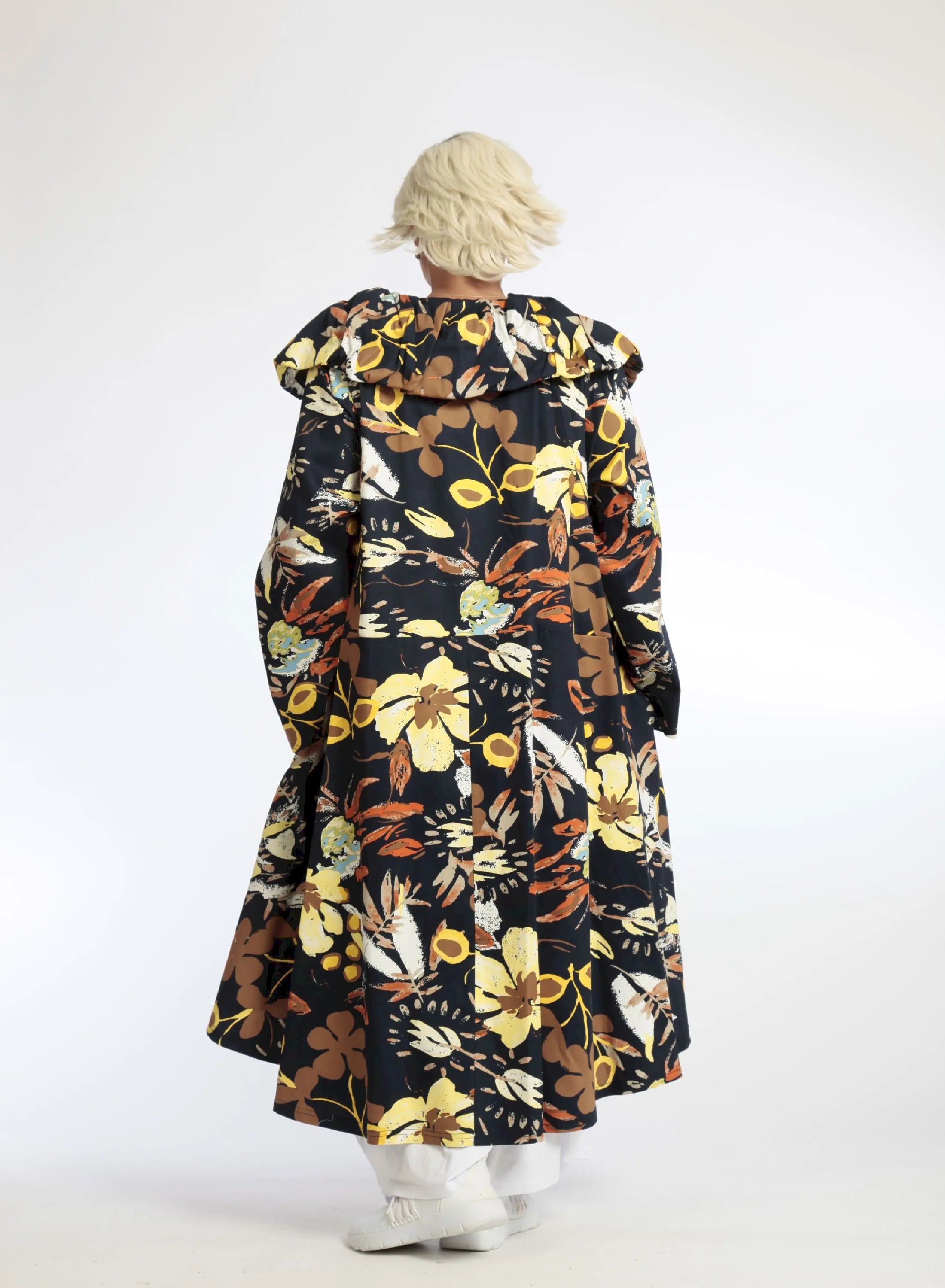  AKH Fashion Mantel in Vokuhila-Form, aus Baumwolle, 1059.01603, Dunkelblau, Blumen