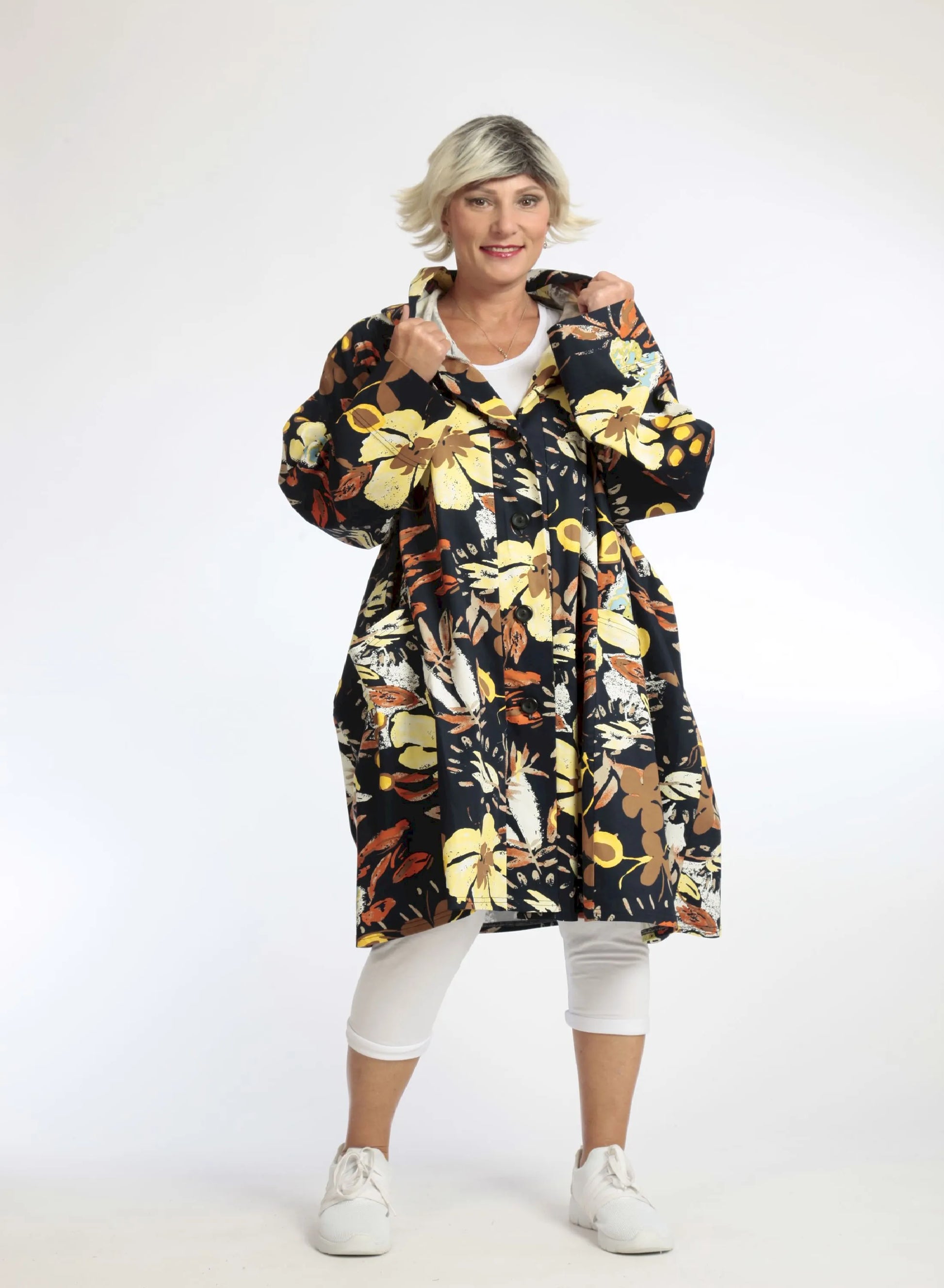  Ballonjacke von AKH Fashion aus Baumwolle, 1059.06660, Dunkelblau, Blumen, Schick, Modern