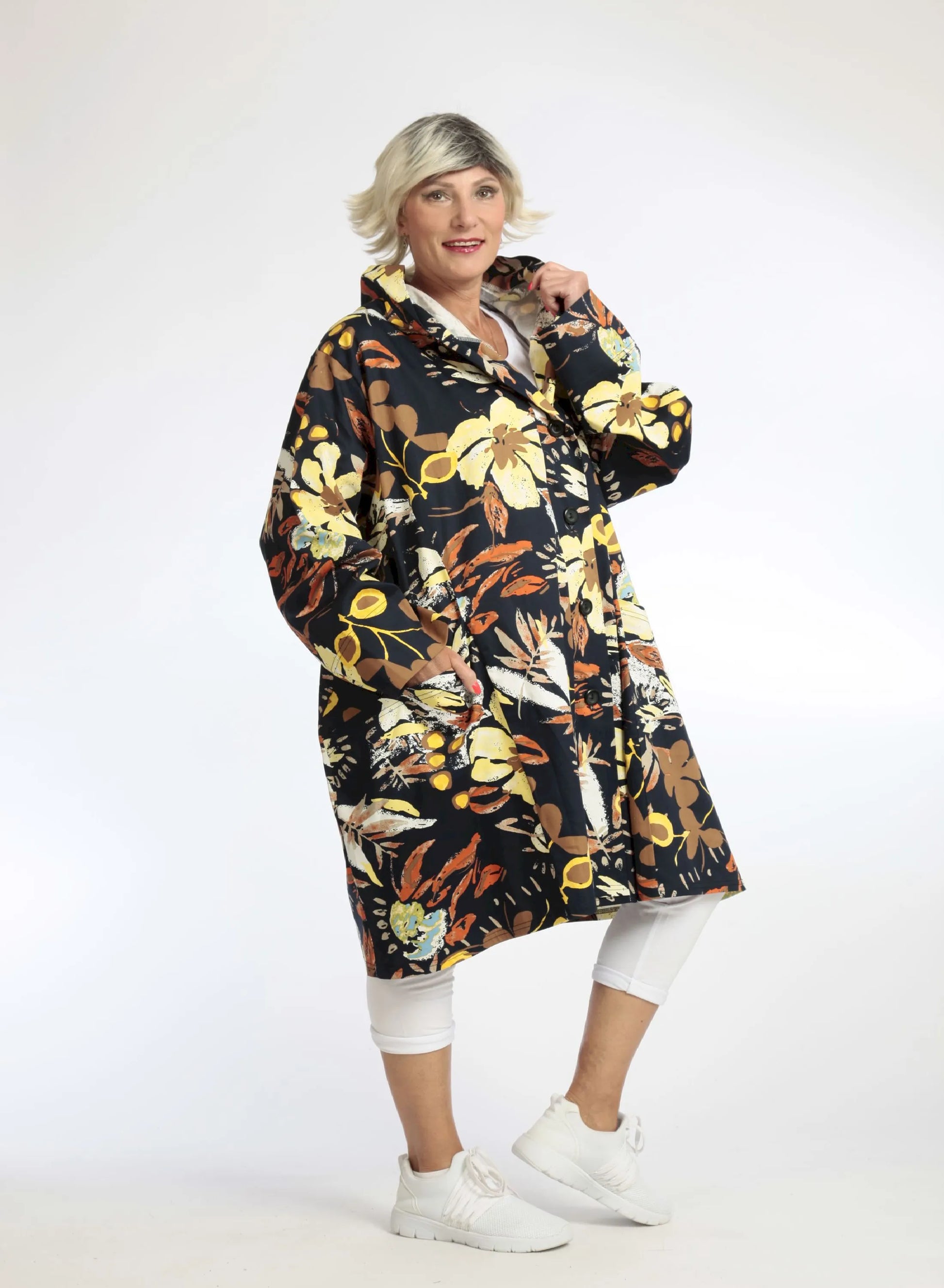  Ballonjacke von AKH Fashion aus Baumwolle, 1059.06660, Dunkelblau, Blumen, Schick, Modern