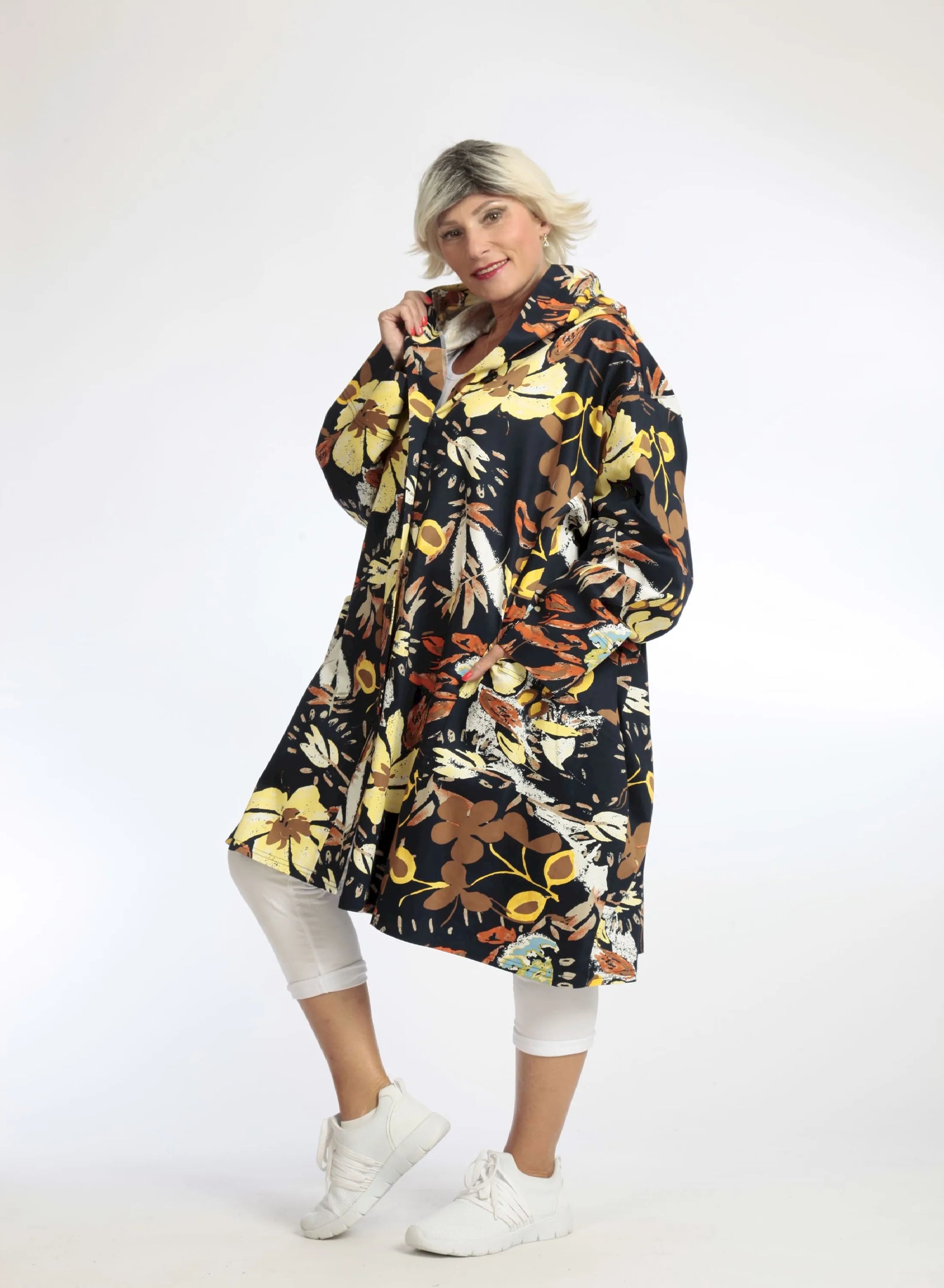  Ballonjacke von AKH Fashion aus Baumwolle, 1059.06660, Dunkelblau, Blumen, Schick, Modern