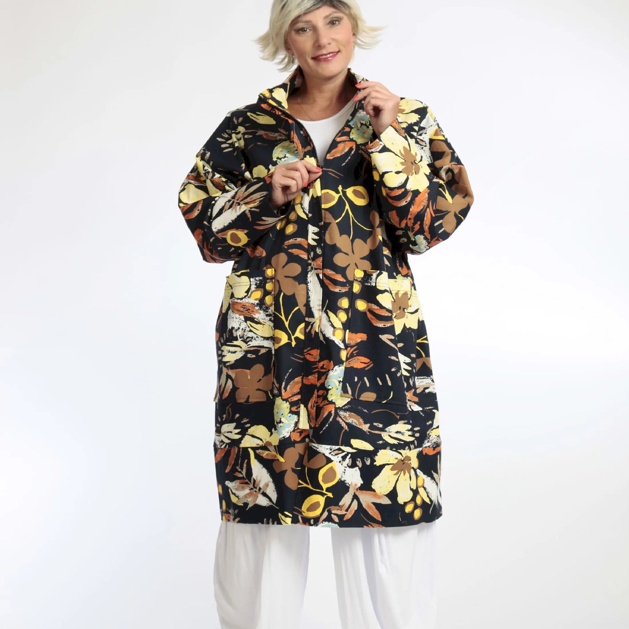  AKH Fashion Jacke in gerader Form, aus Baumwolle, 1059.06693, Dunkelblau, Blumen, Schick