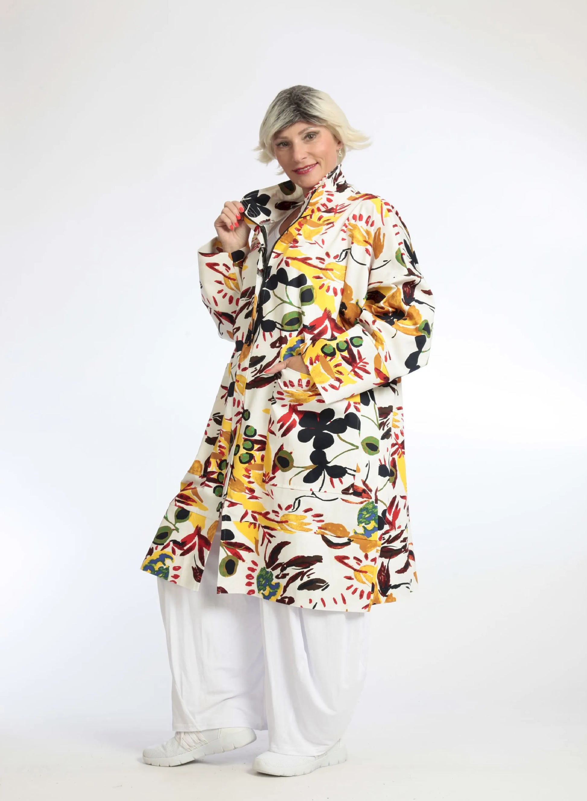  Jacke von AKH Fashion aus Baumwolle in gerader Form, 1059.06693, Weiß, Blumen, Ausgefallen