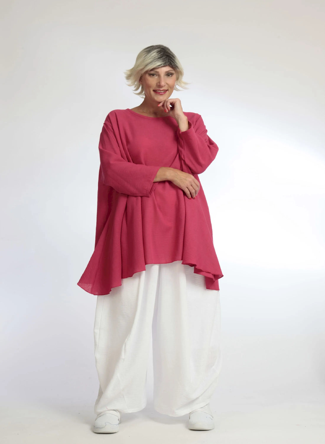  A-Form Bigshirt von AKH Fashion aus Viskose, 1060.00593, Fuchsia, Unifarben, Schick, Modern