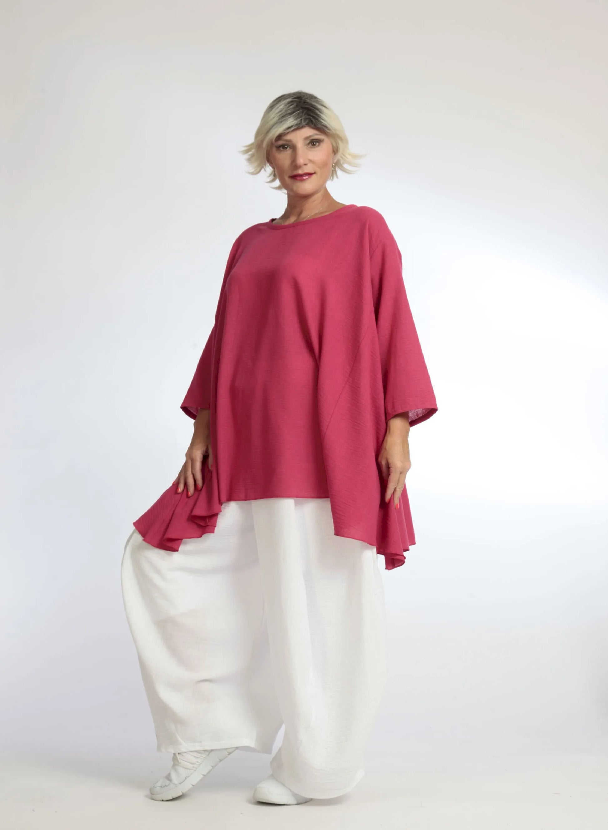  A-Form Bigshirt von AKH Fashion aus Viskose, 1060.00593, Fuchsia, Unifarben, Schick, Modern