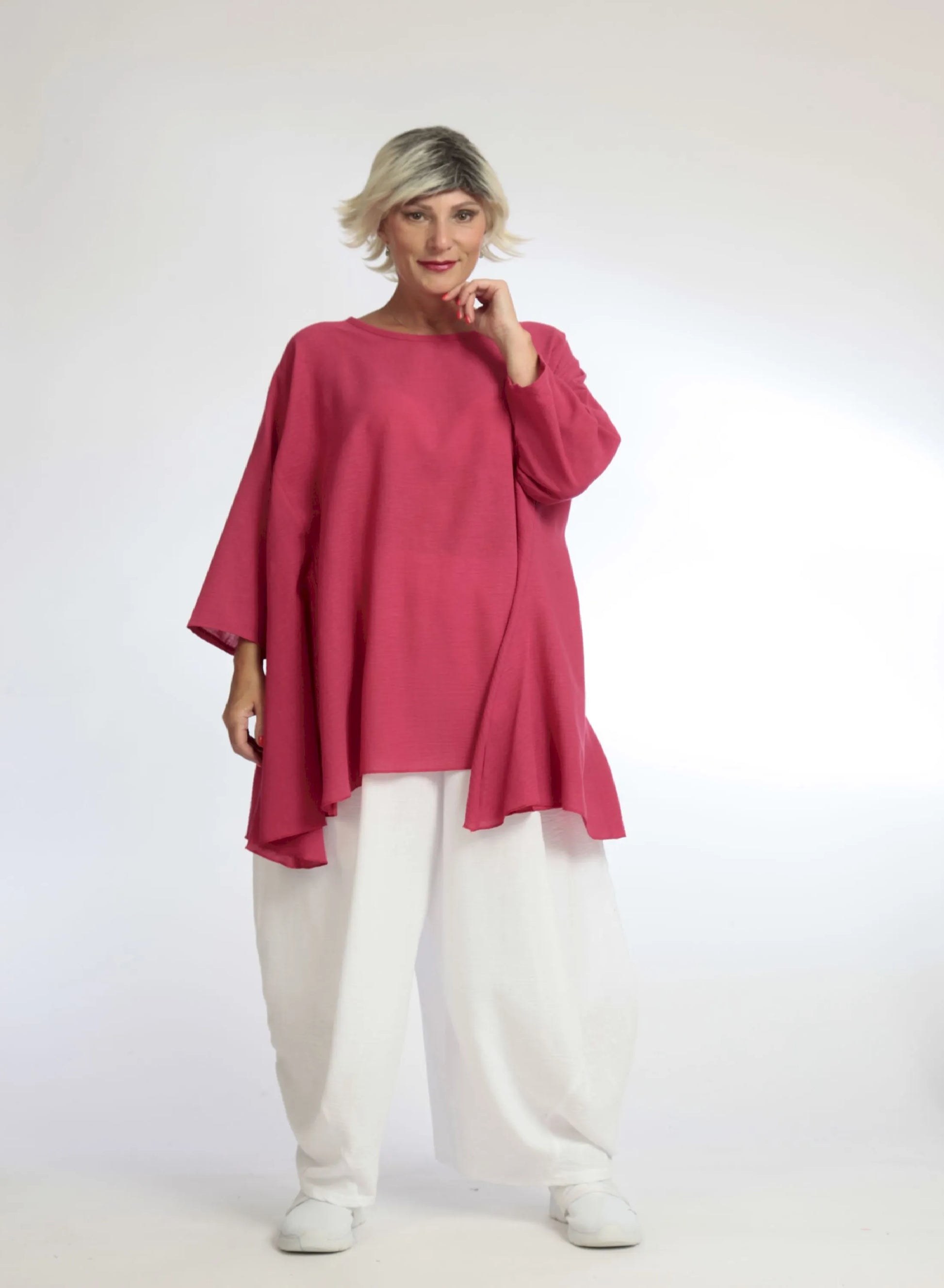  A-Form Bigshirt von AKH Fashion aus Viskose, 1060.00593, Fuchsia, Unifarben, Schick, Modern