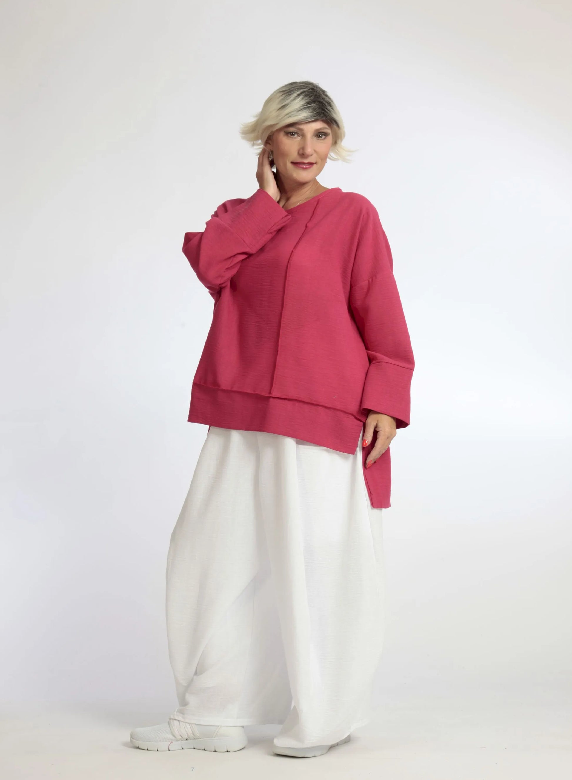  Bigshirt von AKH Fashion aus Viskose in gerader Form, 1060.06839, Fuchsia, Unifarben, Schick