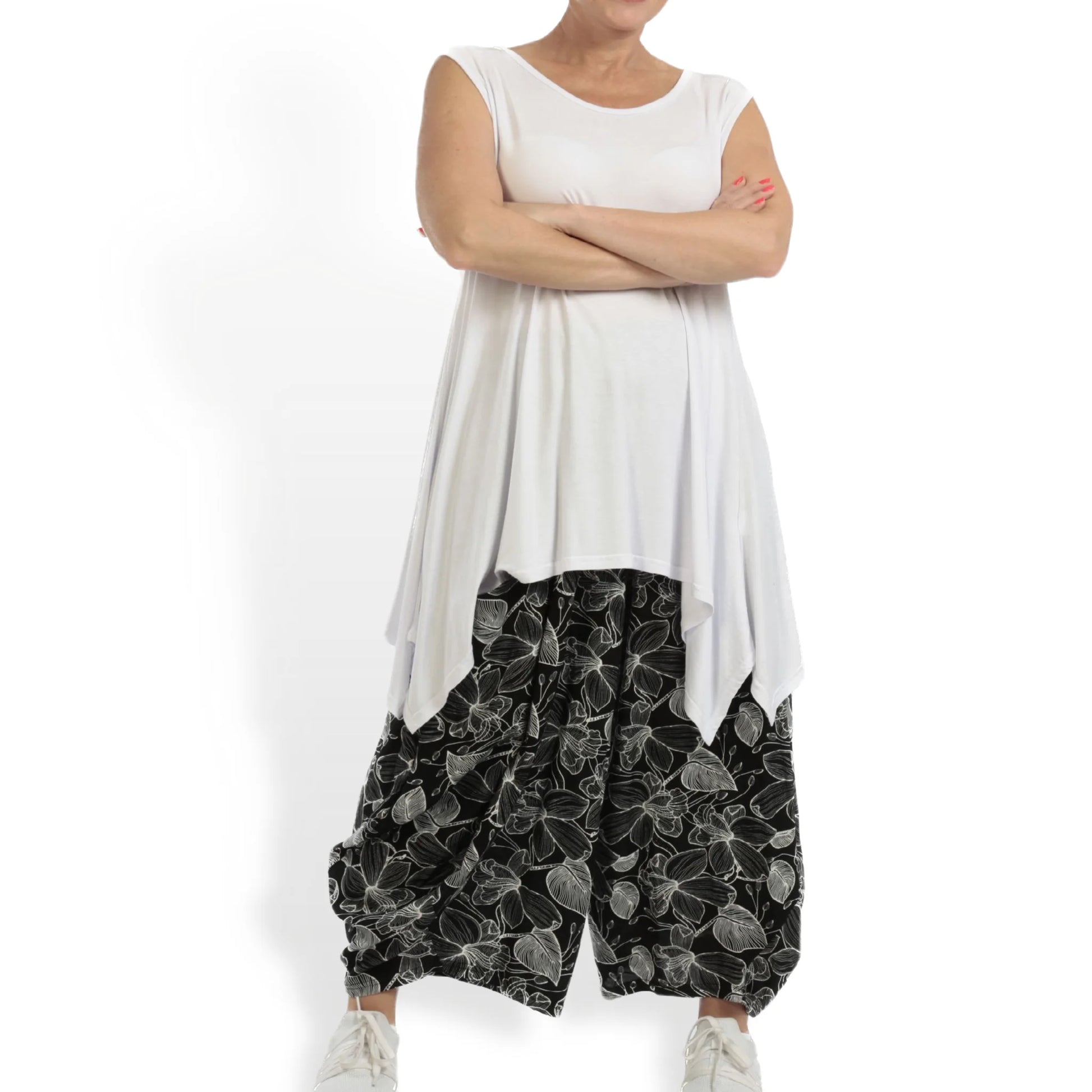  Ballonhose von AKH Fashion aus Viskose, 1113.08069, Schwarz-Weiß, Blumen, Schick, Modern