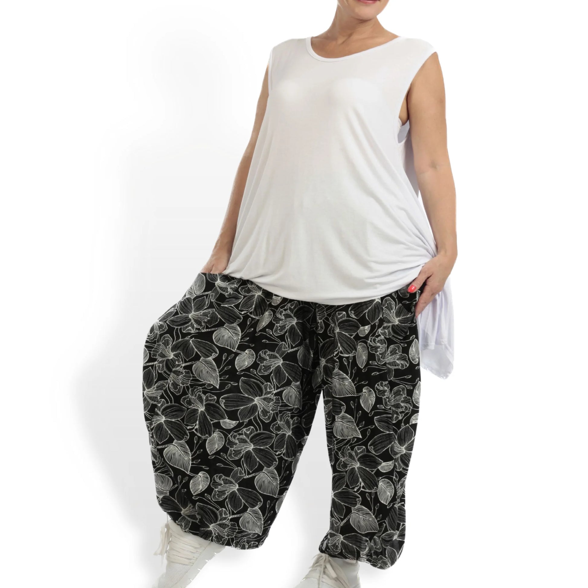  Ballonhose von AKH Fashion aus Viskose, 1113.08069, Schwarz-Weiß, Blumen, Schick, Modern