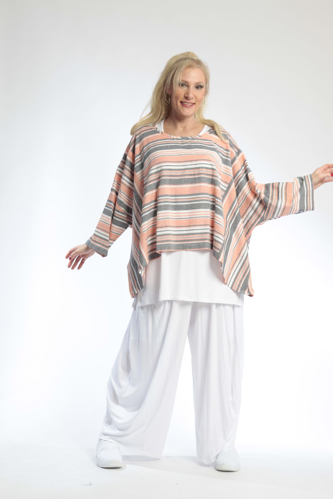  Bigshirt von AKH Fashion aus Viskose in kastiger Form, 0805.03018, Orange, Streifen, Schick