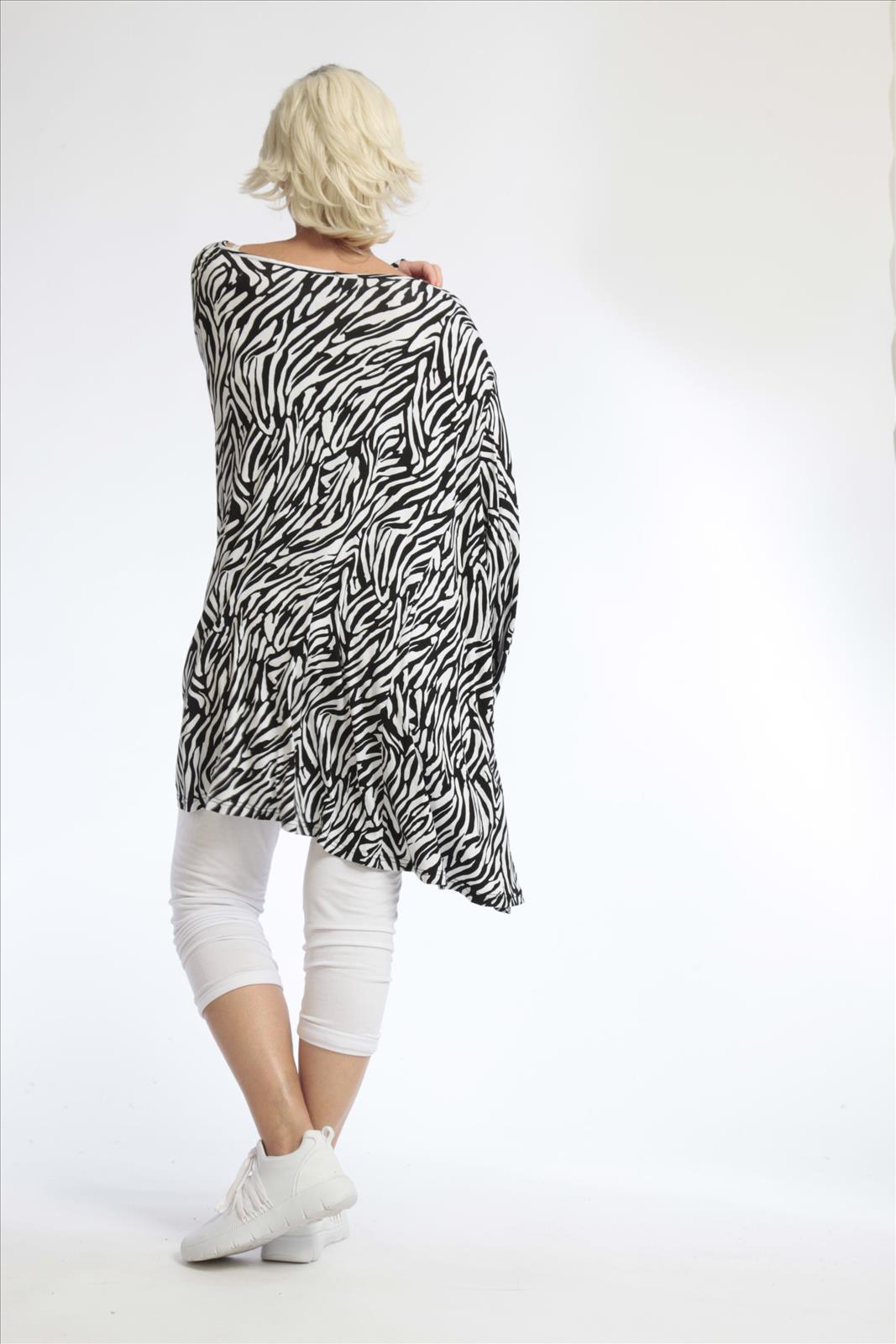  A-Form Bigshirt von AKH Fashion aus Viskose, 1021.00593, Schwarz-Weiß, Zebra, Schick, Modern