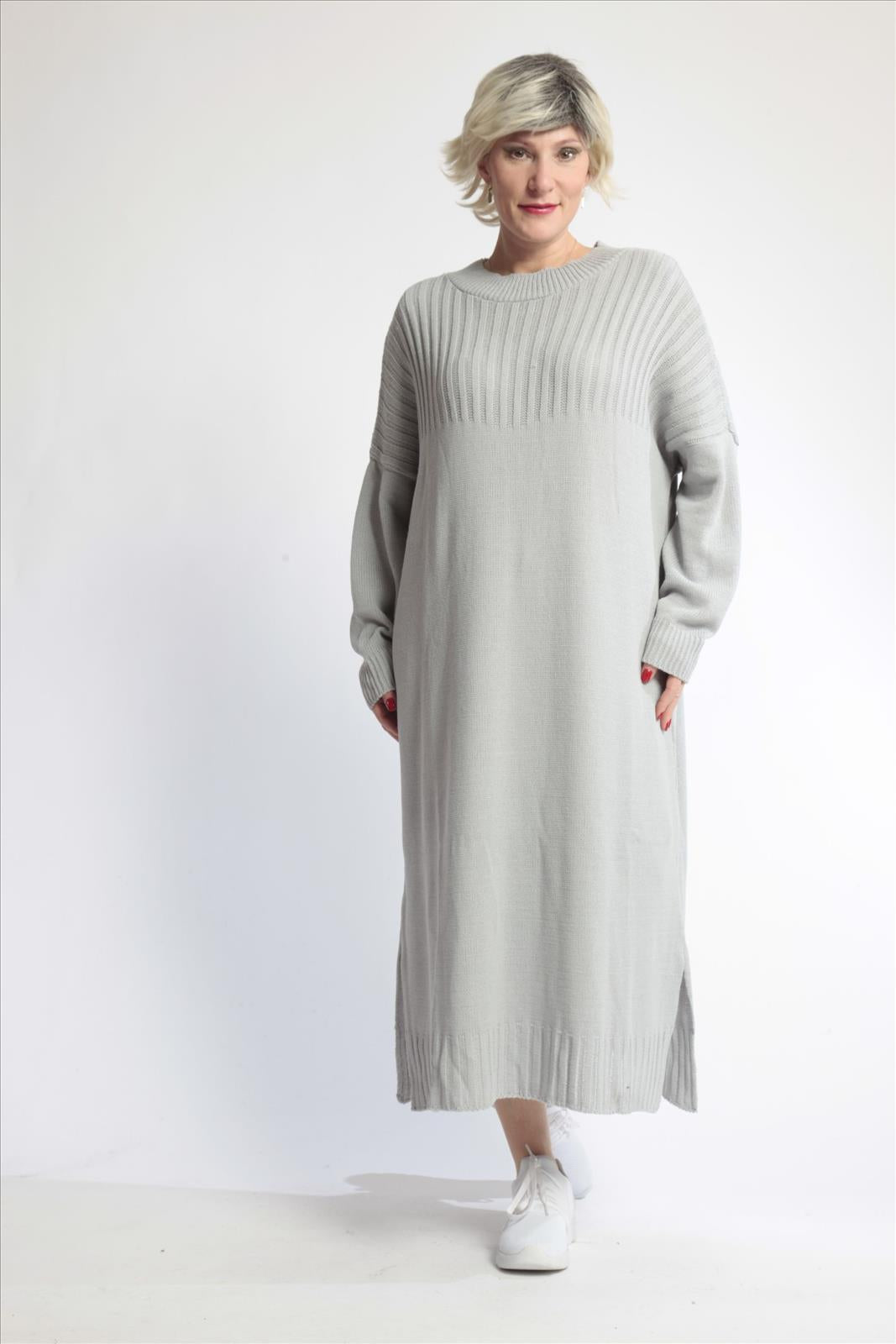  AKH Fashion Kleid in gerader Form, aus Materialmix, 1012.02219, Grau, Schick, Modern