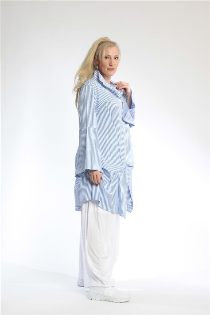  Bluse von AKH Fashion aus Baumwolle in gerader Form, 0688.01865, Blau-Weiß, Ausgefallen