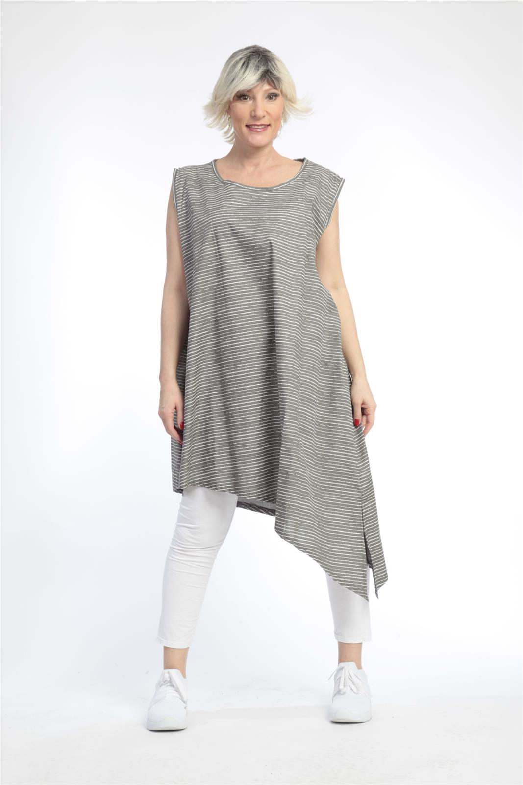  Tunika von AKH Fashion aus Baumwolle in asymmetrischer Form, 0832.06776, Grau-Weiß