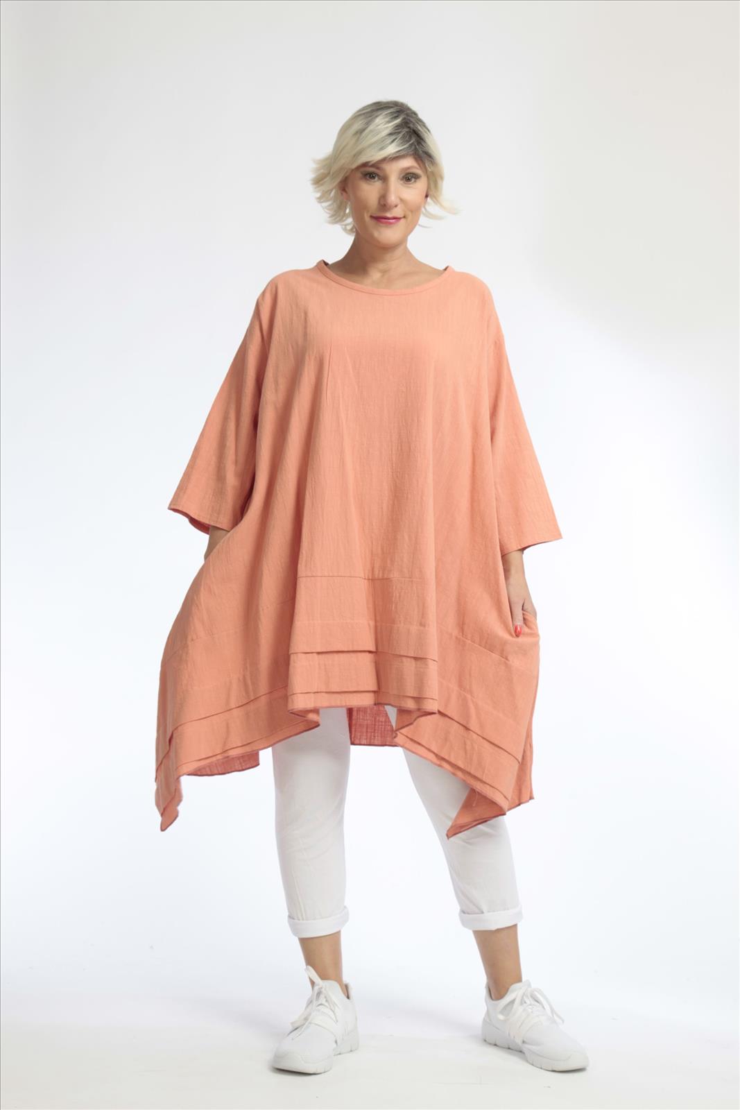  A-Form Bigshirt von AKH Fashion aus Baumwolle, 1033.06567, Apricot, Unifarben, Ausgefallen