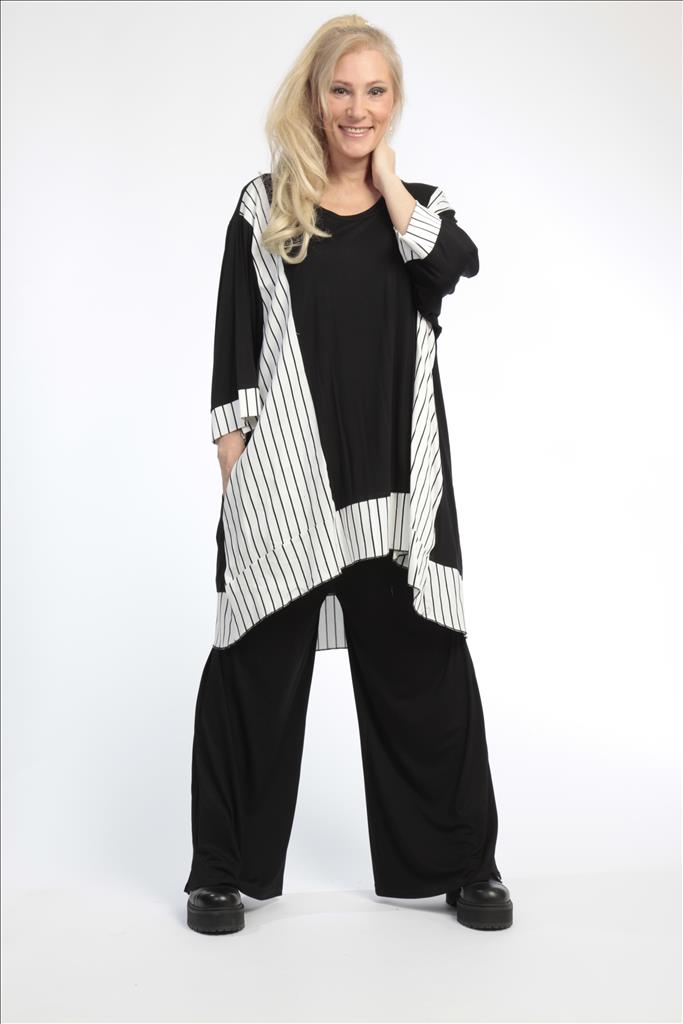  A-Form Shirt von AKH Fashion aus Viskose, 0791.06689, Weiß-Schwarz, Streifen, Schick