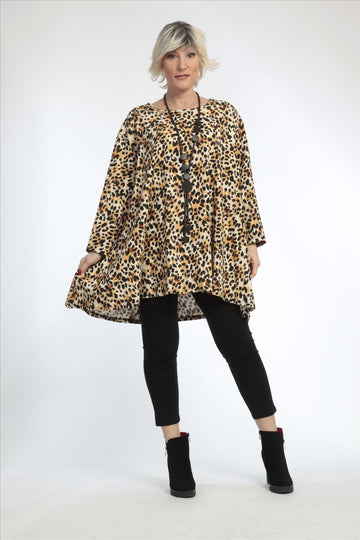  A-Form Bigshirt von AKH Fashion aus Viskose, 0829.00593, Natur-Schwarz, Leopard, Ausgefallen