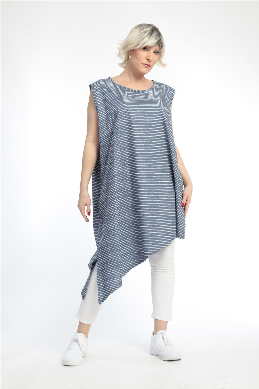  Tunika von AKH Fashion aus Baumwolle in asymmetrischer Form, 0832.06776, Blau-Weiß