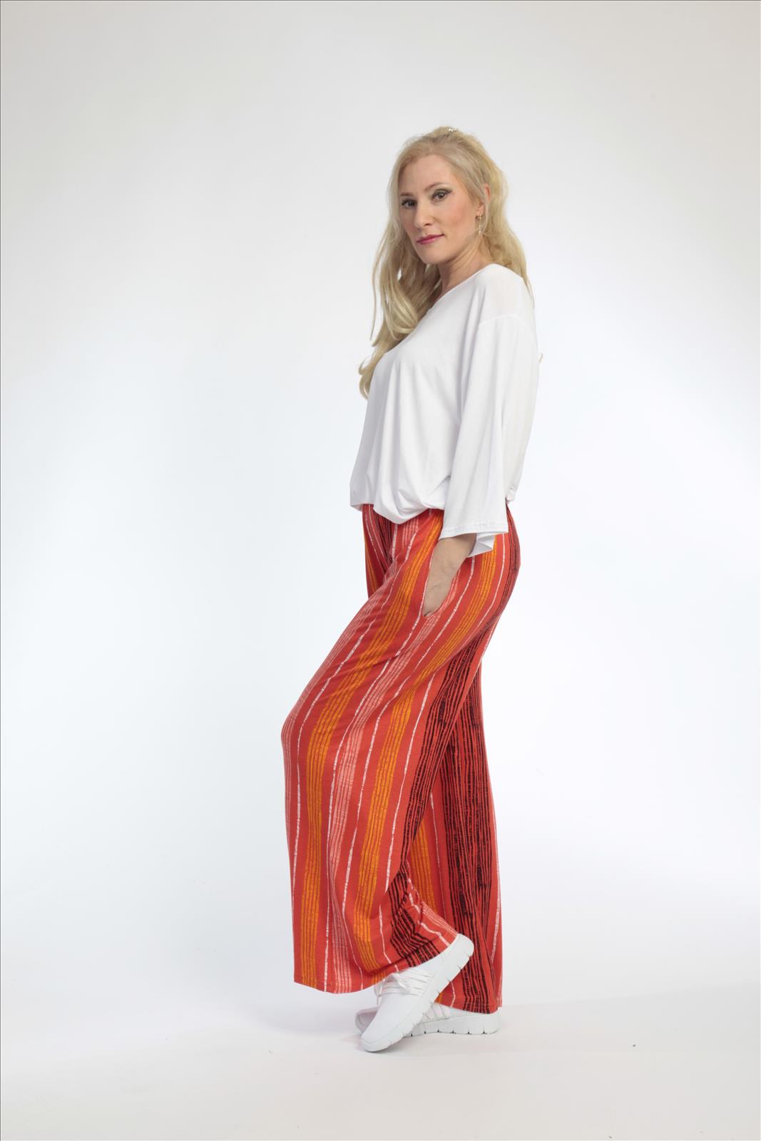  Hose von AKH Fashion aus Viskose in gerader Form, 0793.01529, Orange-Multi, Ausgefallen