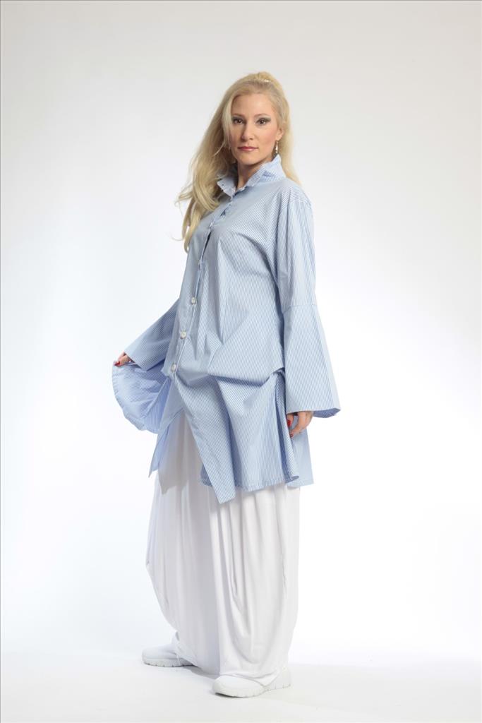  Bluse von AKH Fashion aus Baumwolle in gerader Form, 0688.01865, Blau-Weiß, Ausgefallen