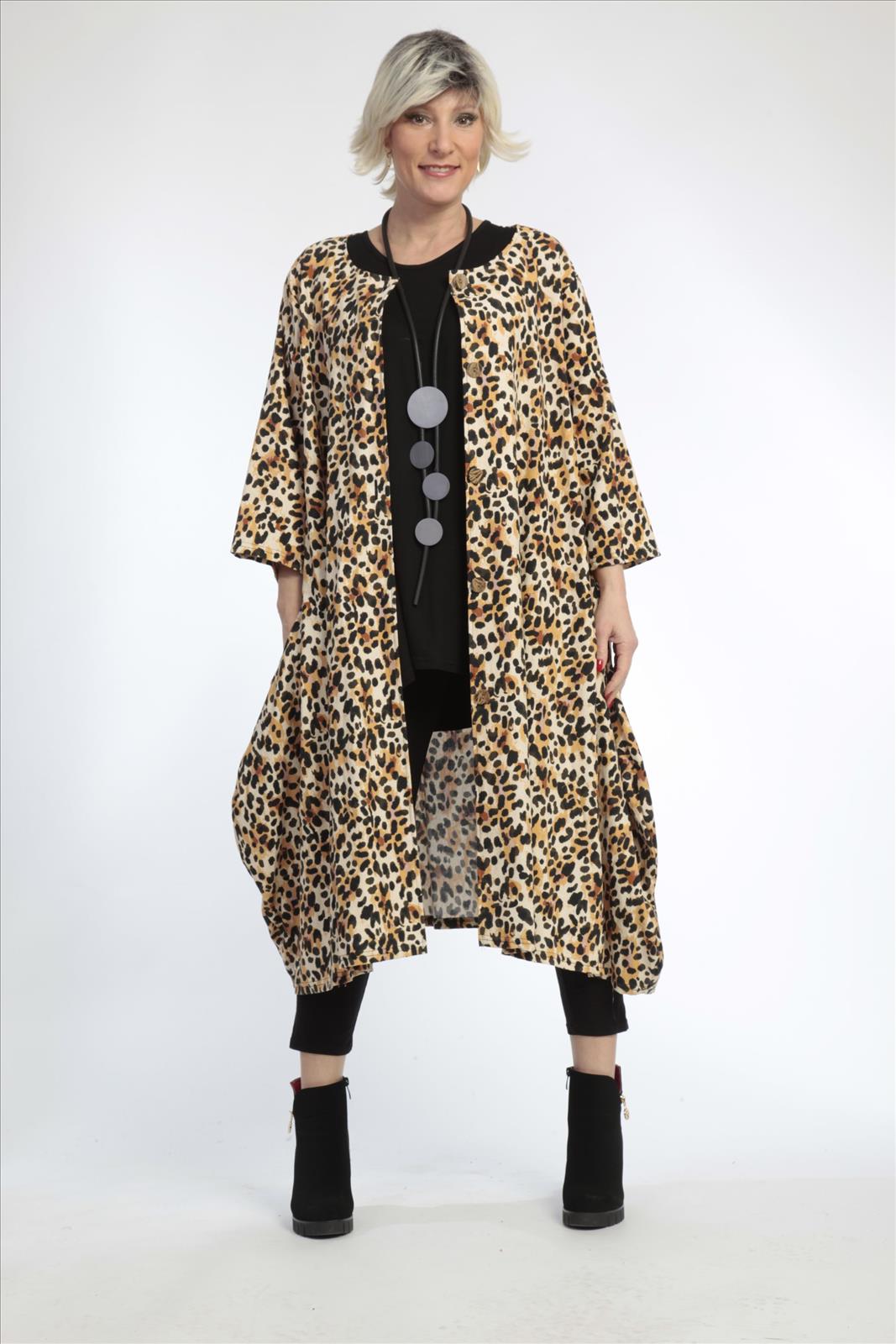  Ballonjacke von AKH Fashion aus Viskose, 0829.05554, Natur-Schwarz, Leopard, Ausgefallen