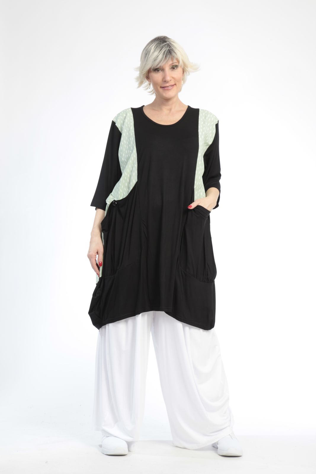  Ballonshirt von AKH Fashion aus Baumwolle, 0848.06767, Schwarz-Hellgrün, Punkte, Schick