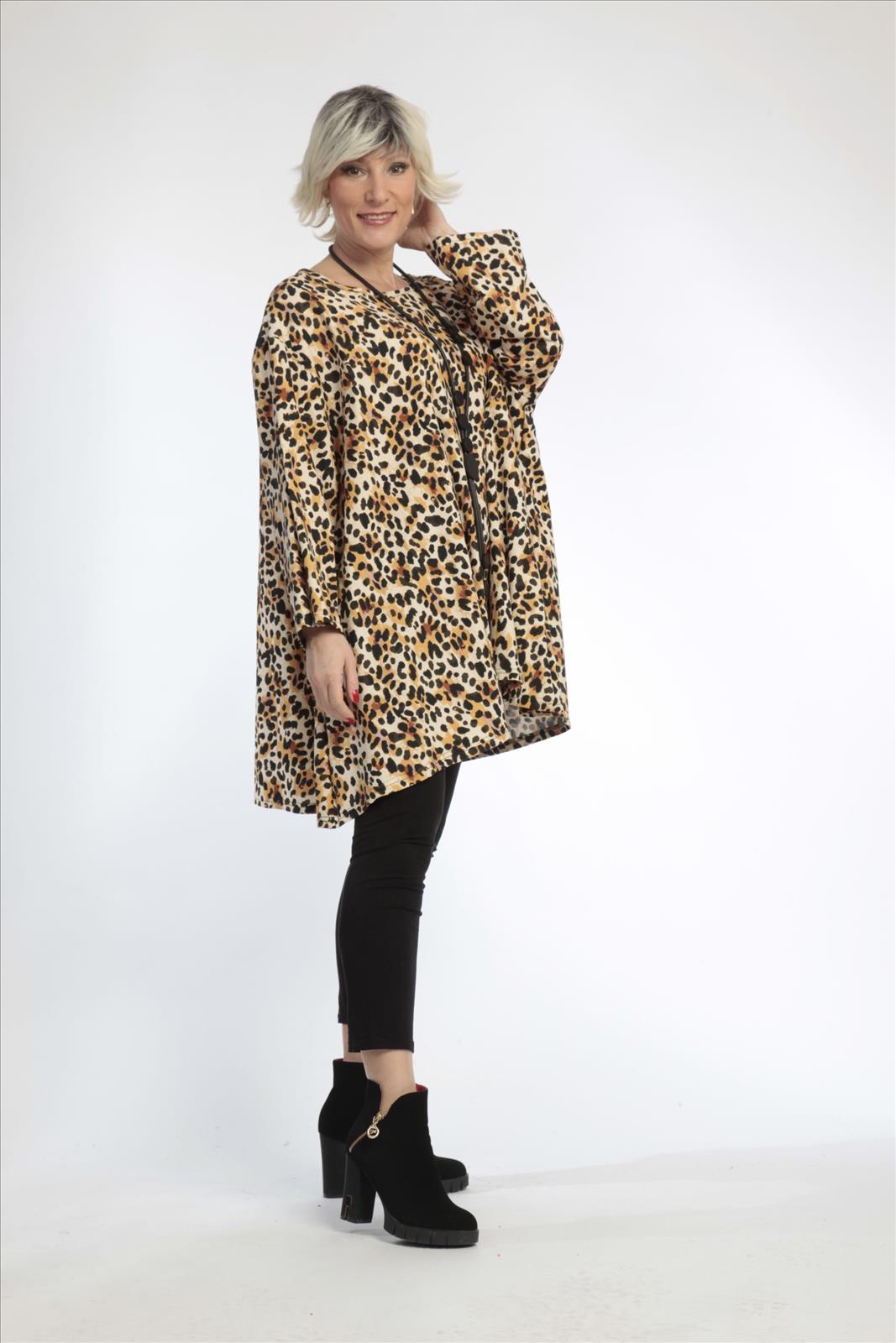  A-Form Bigshirt von AKH Fashion aus Viskose, 0829.00593, Natur-Schwarz, Leopard, Ausgefallen