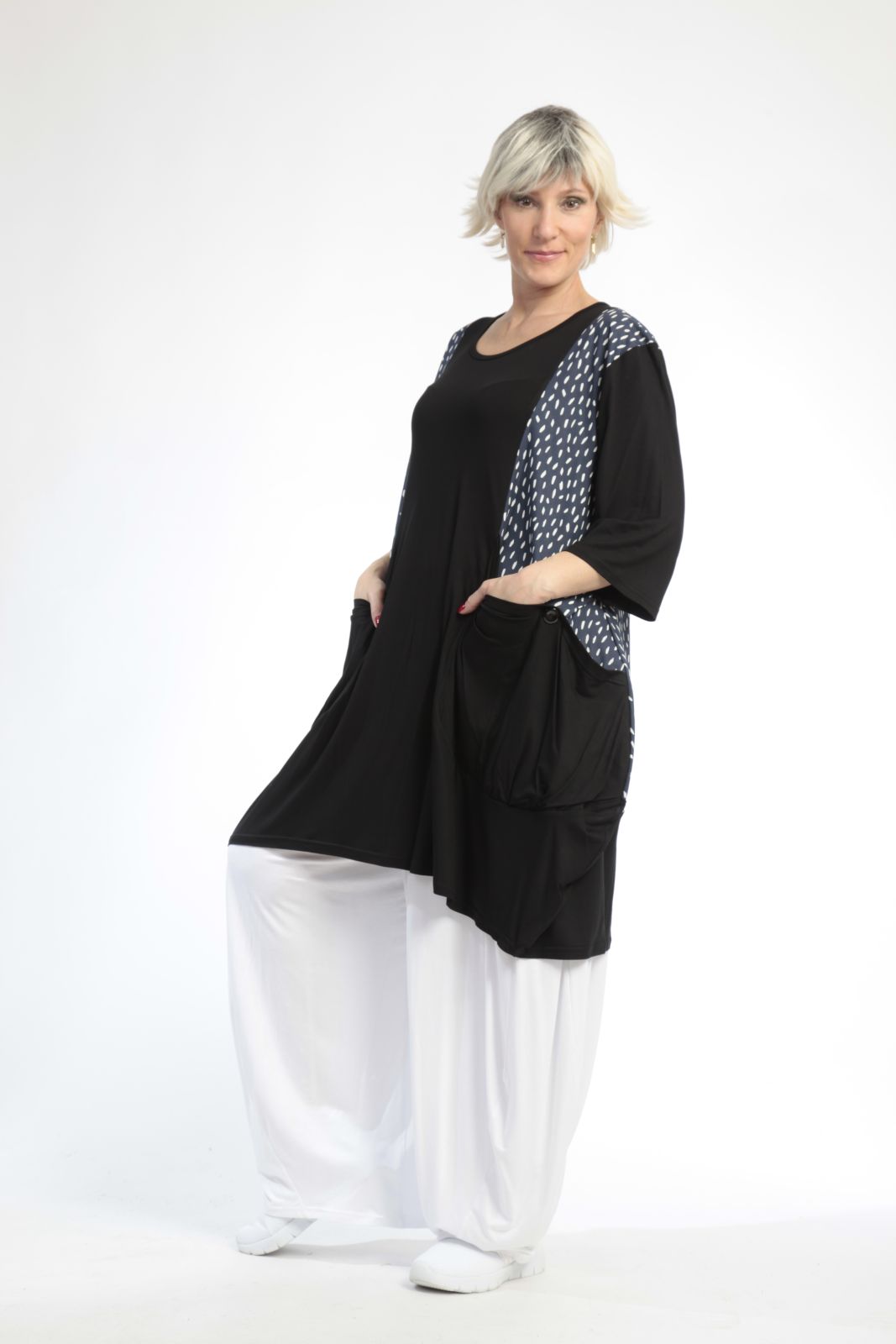  Ballonshirt von AKH Fashion aus Baumwolle, 0848.06767, Schwarz-Marine, Punkte, Schick