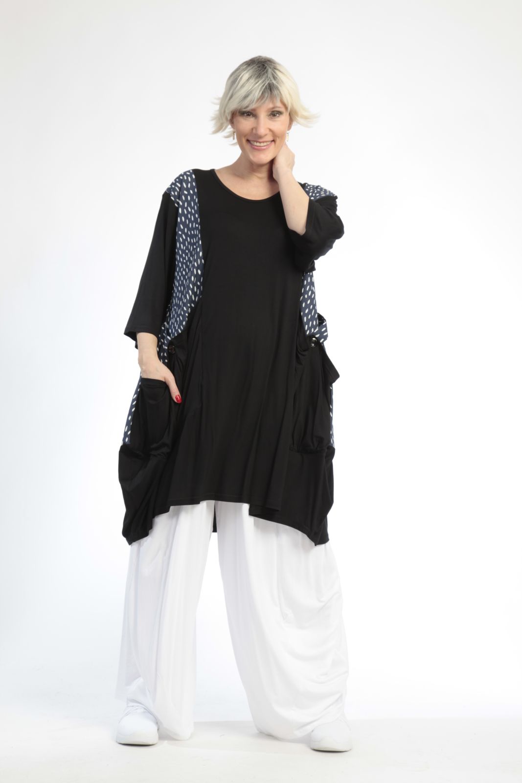  Ballonshirt von AKH Fashion aus Baumwolle, 0848.06767, Schwarz-Marine, Punkte, Ausgefallen