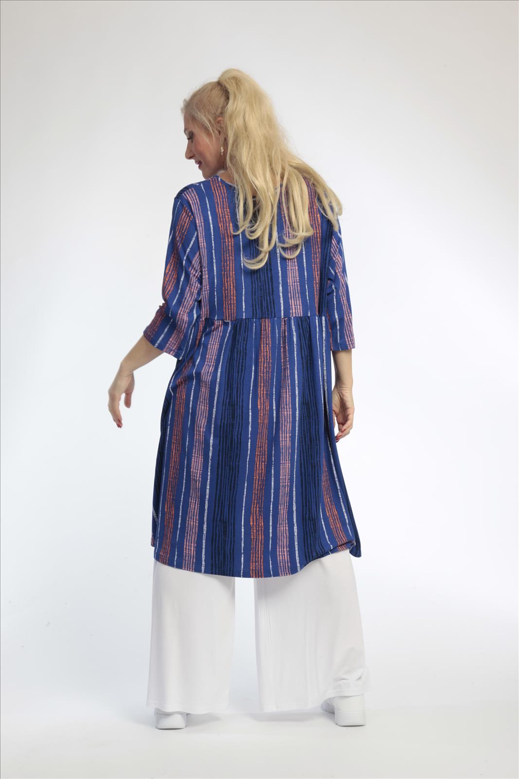  AKH Fashion Shirt in Vokuhila-Form, aus Viskose, 0793.02345, Royalblau-Multi, Streifen